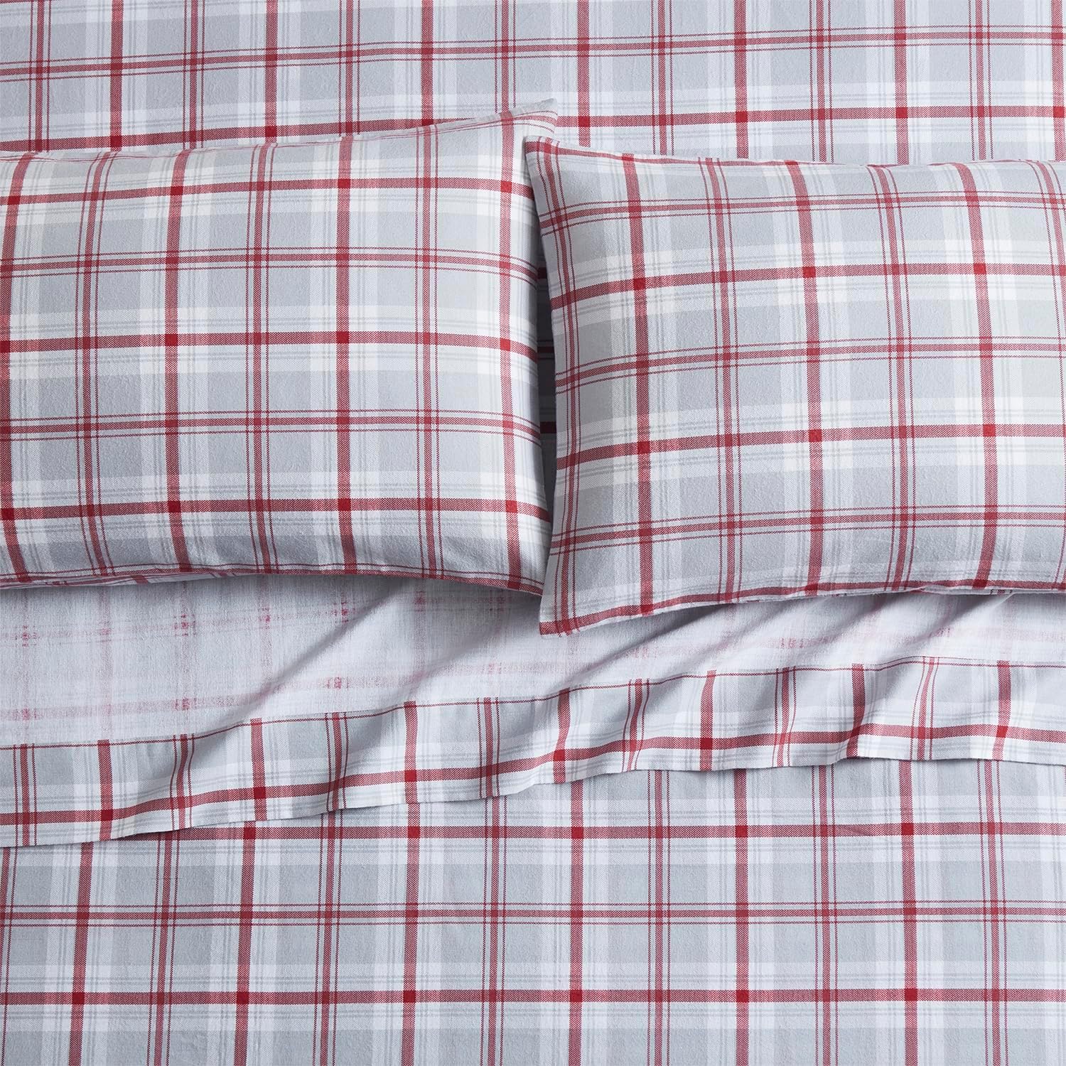 Bearpaw – Sábanas matrimoniales, ropa de cama de franela de algodón de 4 piezas con fundas de almohada a juego, cepillo para mayor suavidad,