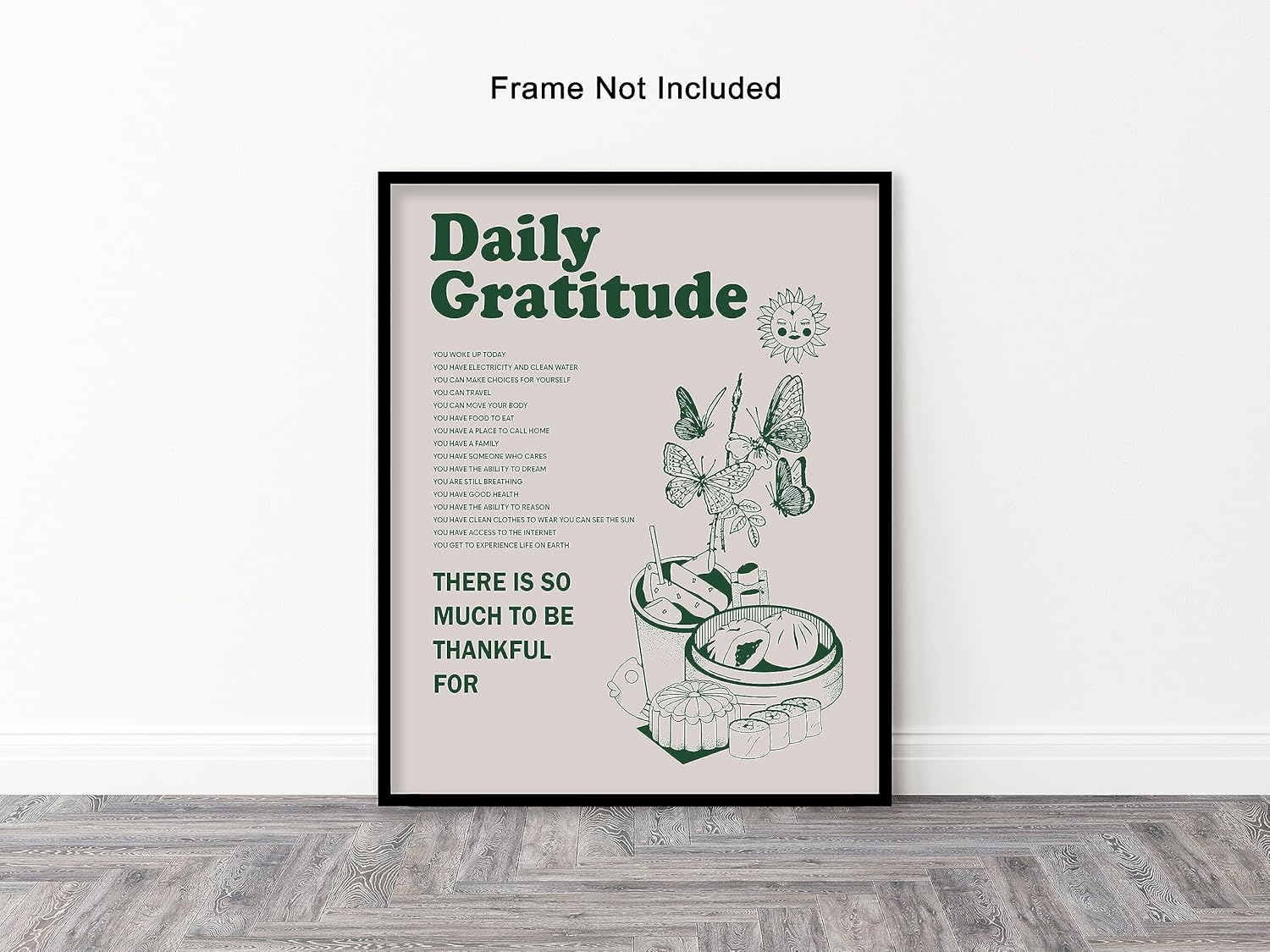 Poster Master Póster motivacional  Impresión inspiradora retro  Gratitud diaria, mariposa, cita positiva, edificante  Arte de pared sin marco de 16