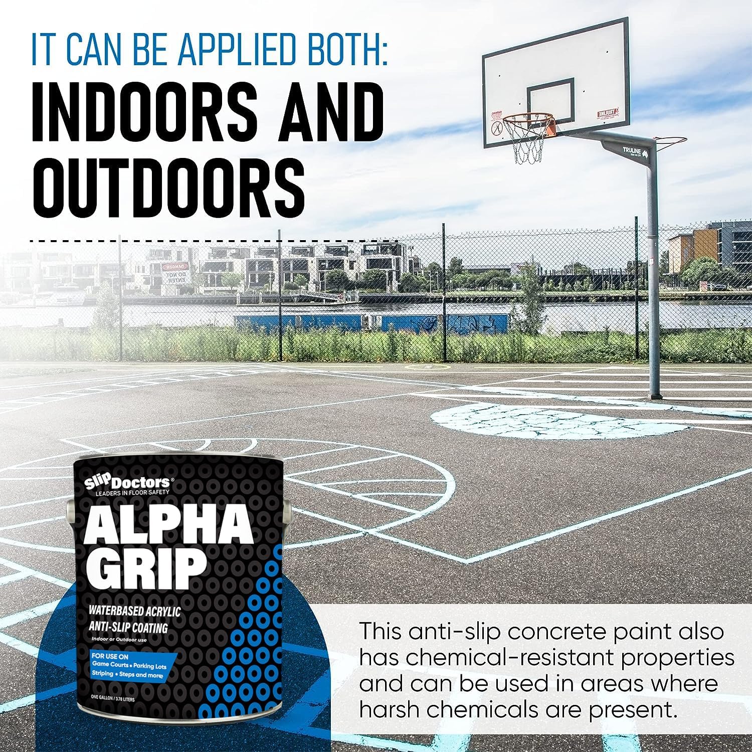 Alpha Grip Pickleball Court – Pintura para hormigón, asfalto y piedra, revestimiento antideslizante para una tracción superior (azul pickleball, 1