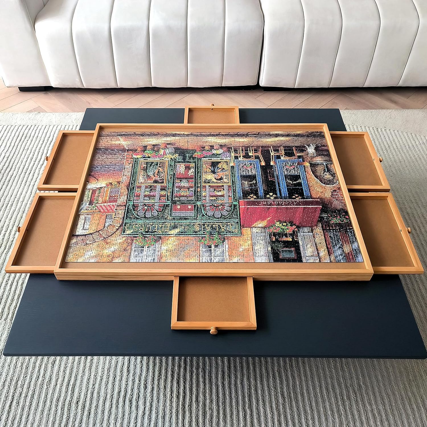 Mesa de rompecabezas de madera con 6 cajones y cubierta, tablero de rompecabezas portátil para adultos, mesa de rompecabezas de 30 x 21 pulgadas,