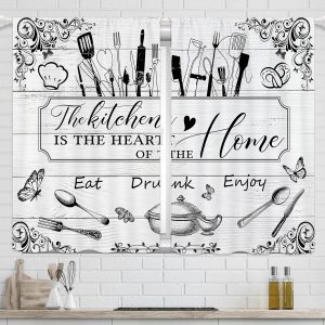 Yorida Cortinas de cocina rústicas para cocina, cortinas cortas rústicas para ventana pequeña, tenedor y cuchara, tablero de madera, granero, retro, Yorida Cortinas de cocina rústicas para cocina, cortinas cortas rústicas para ventana pequeña, tenedor y cuchara, tablero de madera, granero, retro,