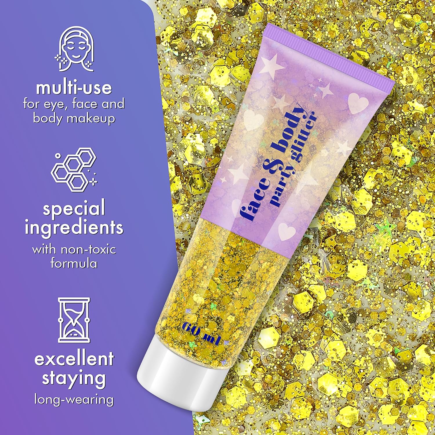 Gel de purpurina corporal, 2 frascos de gel con purpurina facial y lentejuelas para cabello, labios, sombra de ojos, uñas, gel de purpurina gruesa y