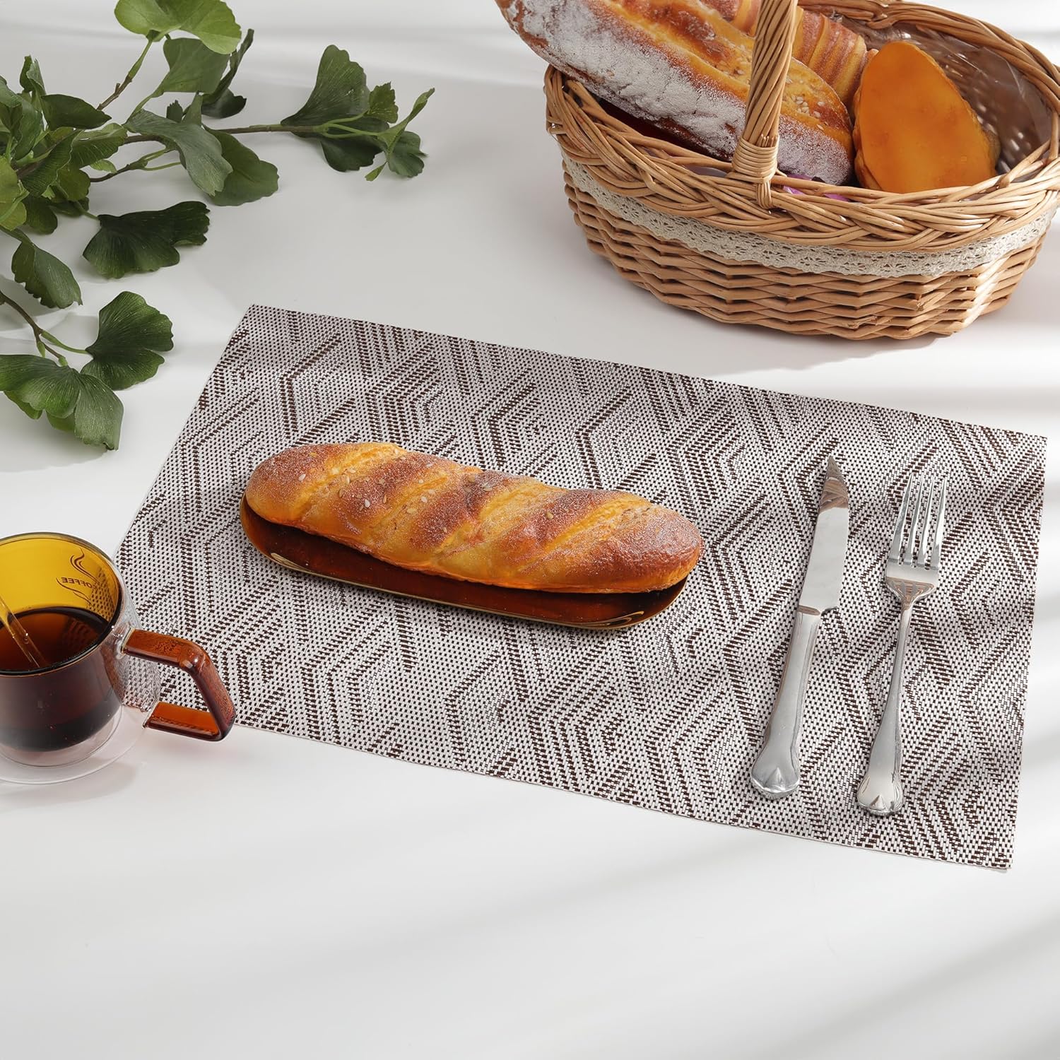 fanquare Juego de 4 manteles individuales con patrón de rombos, manteles individuales de PVC fáciles de limpiar para cocina, mesa de comedor,