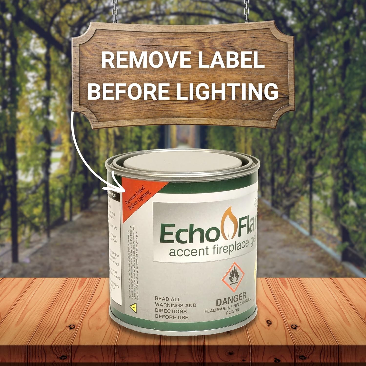 Echo Valley 93100P12 EchoFlame Gel Fuel para chimeneas de acento al aire libre en un patio, césped o jardín