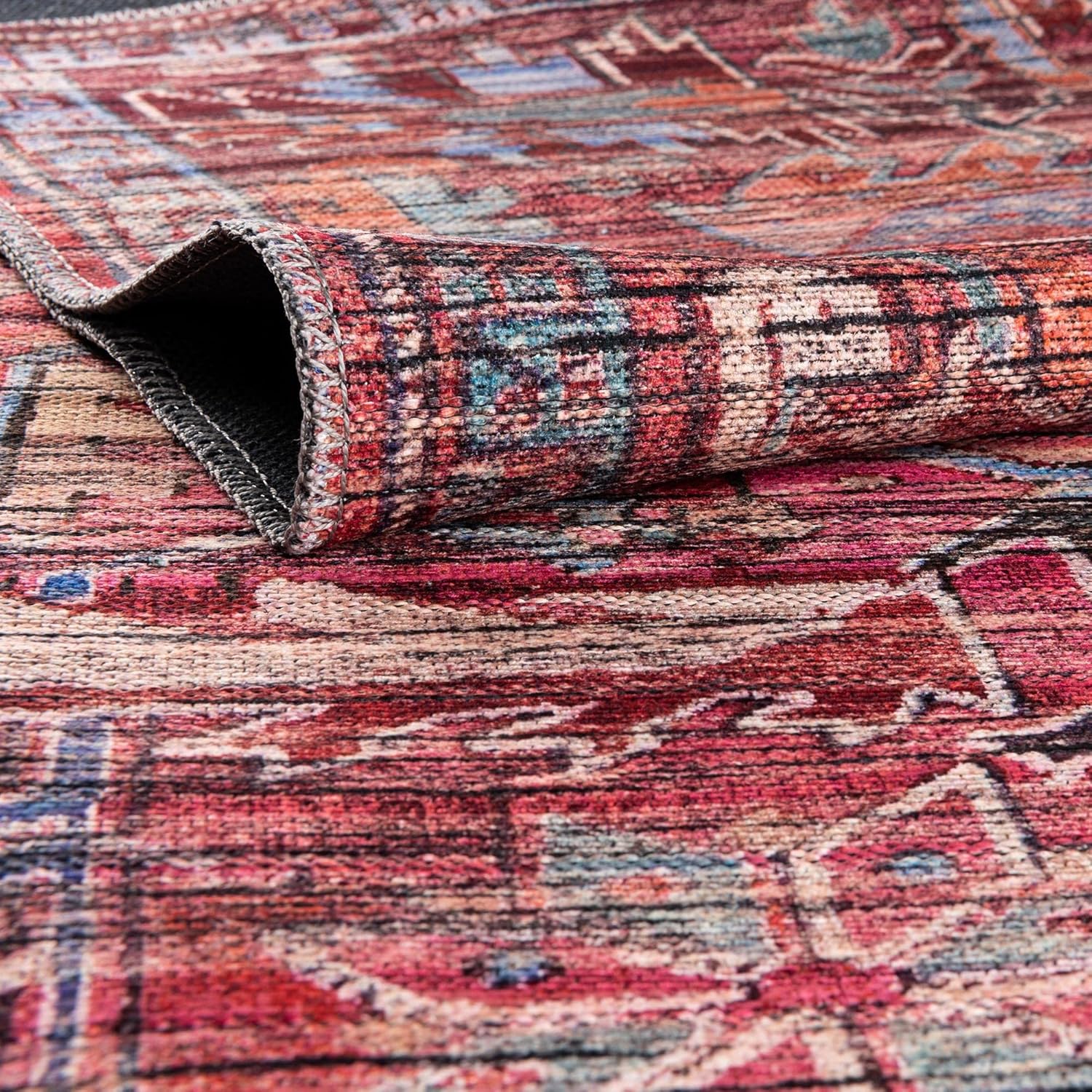 Rugs.com Maahru Collection – Alfombra lavable, alfombra ovalada de pelo bajo de 4 x 6 pies, color rojo óxido, perfecta para salas de estar,