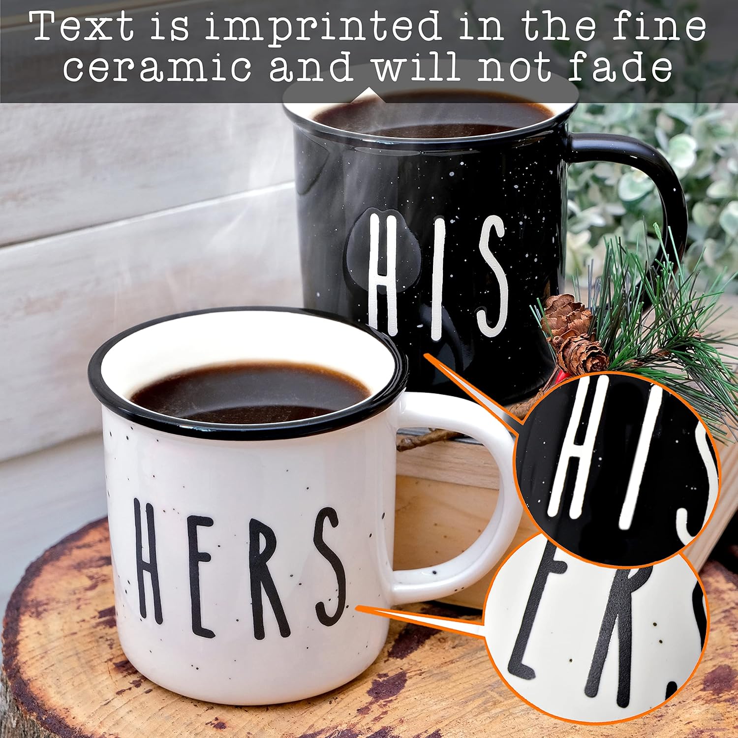 MAINEVENT Juego de 2 tazas de café de 11 onzas, lindas tazas de café a juego para parejas, regalos para él y ella, Navidad, juego de tazas de café