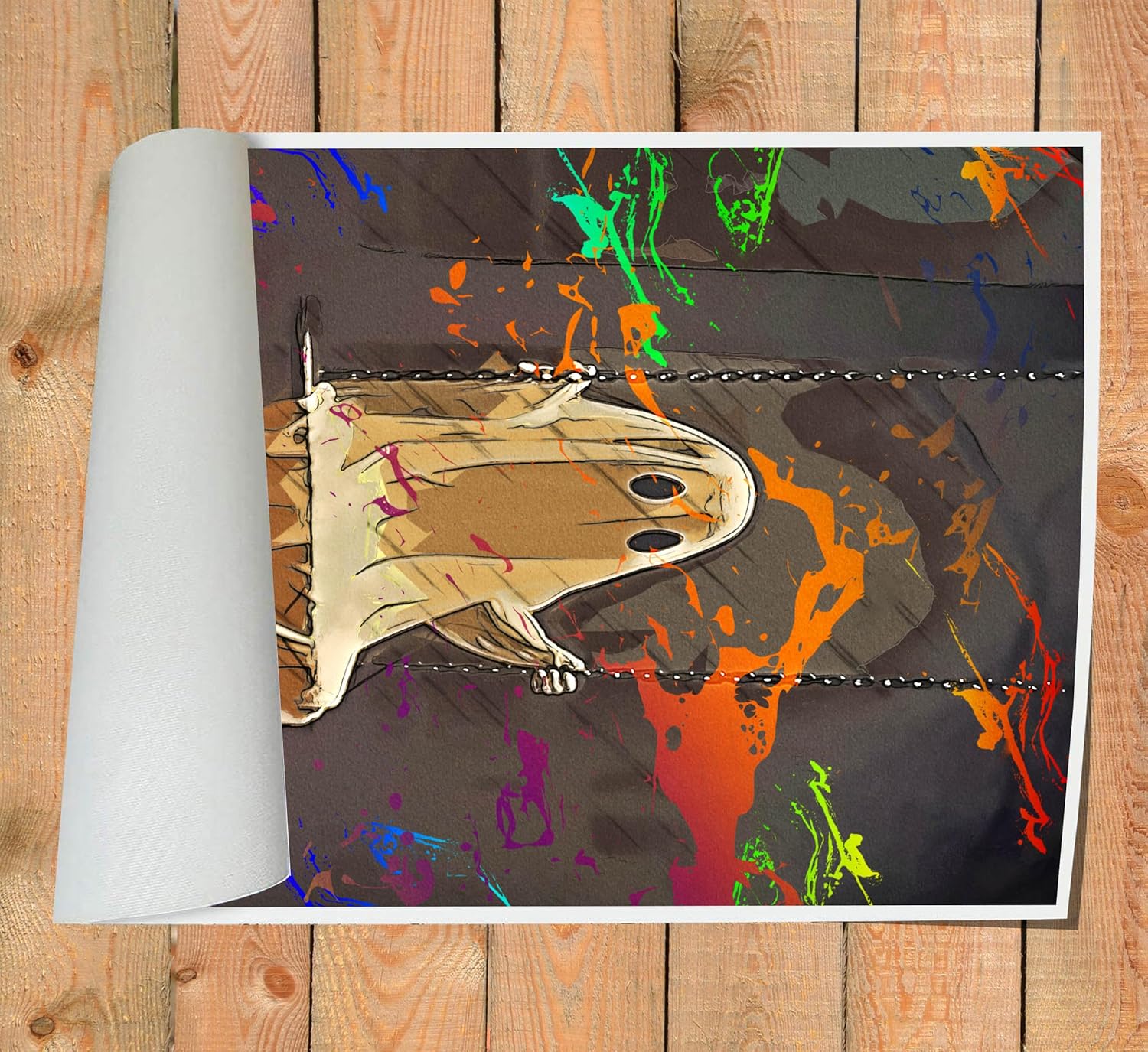 Lienzo decorativo para pared de fantasma, divertido póster de fantasma en columpio de bosque, impresión artística de Halloween (18 x 12 pulgadas,