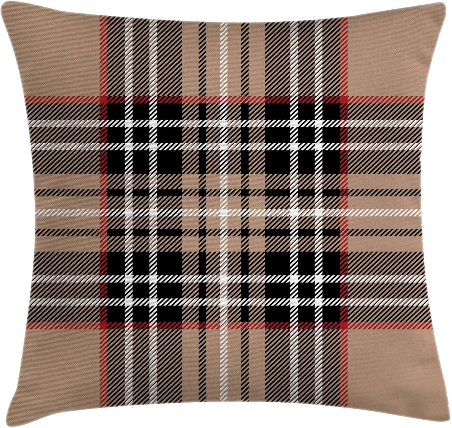 Ambesonne Funda de cojín a cuadros, diseño clásico de tartán en estilo británico, adorno geométrico a rayas, funda de almohada decorativa cuadrada