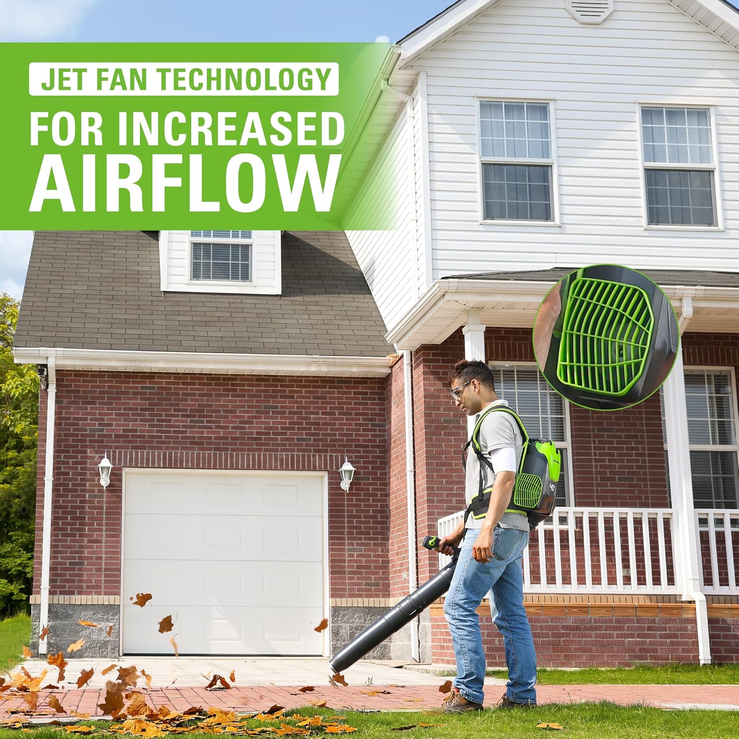 Greenworks 40 V (165 MPH  660 CFM  75+ herramientas compatibles) Mochila inalámbrica sin escobillas, soplador de hojas de mochila sin escobillas,