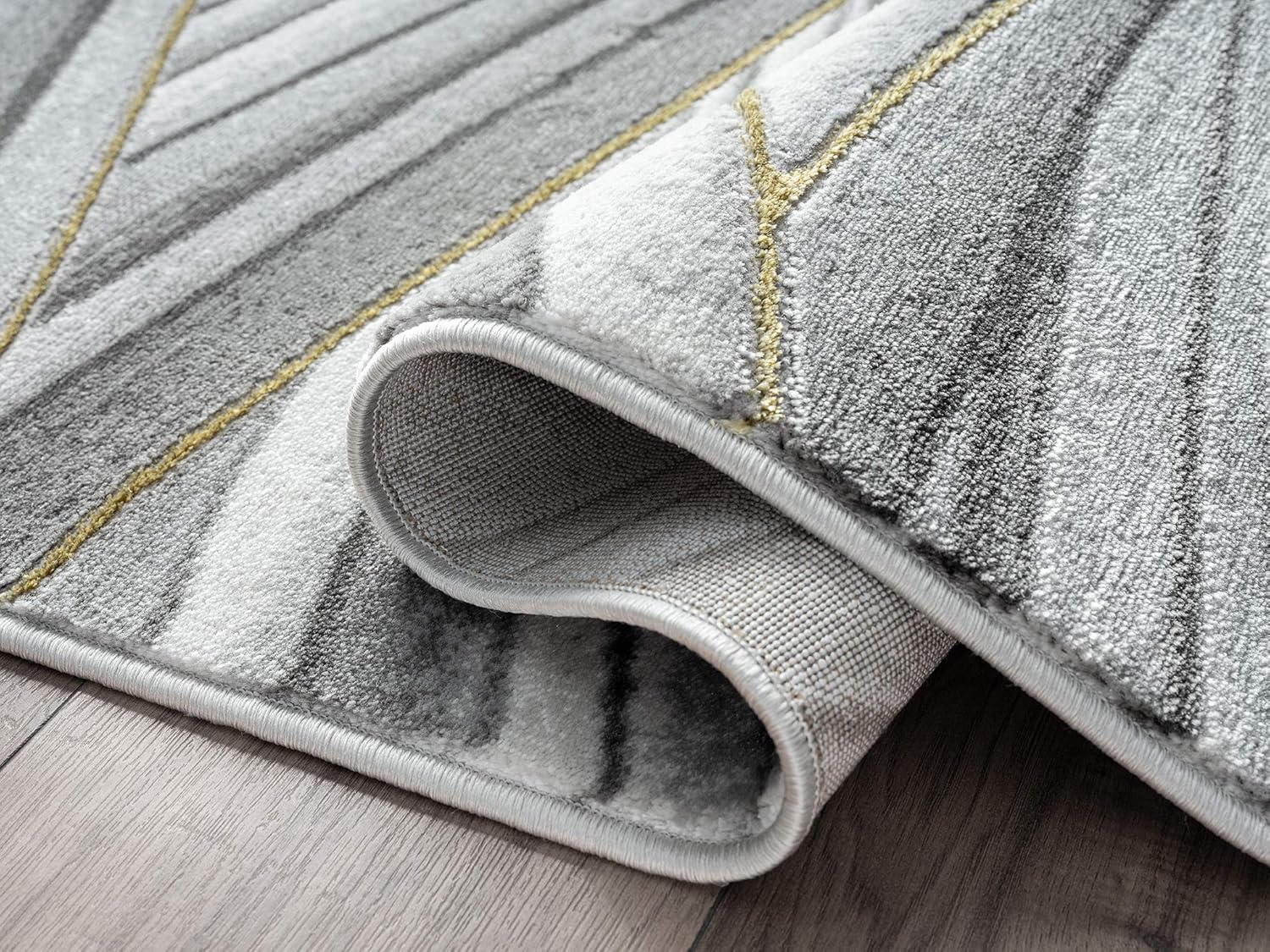 Abani Alfombra de área de líneas onduladas gris y dorado, diseño contemporáneo de ondas, moderno, abstracto, debajo de la mesa, 5 pies 3 pulgadas x