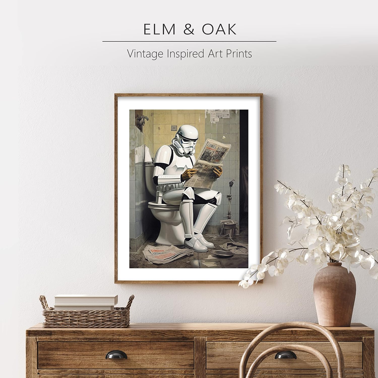 Star Wars Bathroom Décor Art Print – Premium Giclee Fine Art Print – Aesthetic Modern Vintage Painting Style Darth Vader Stormtrooper Yoda Print