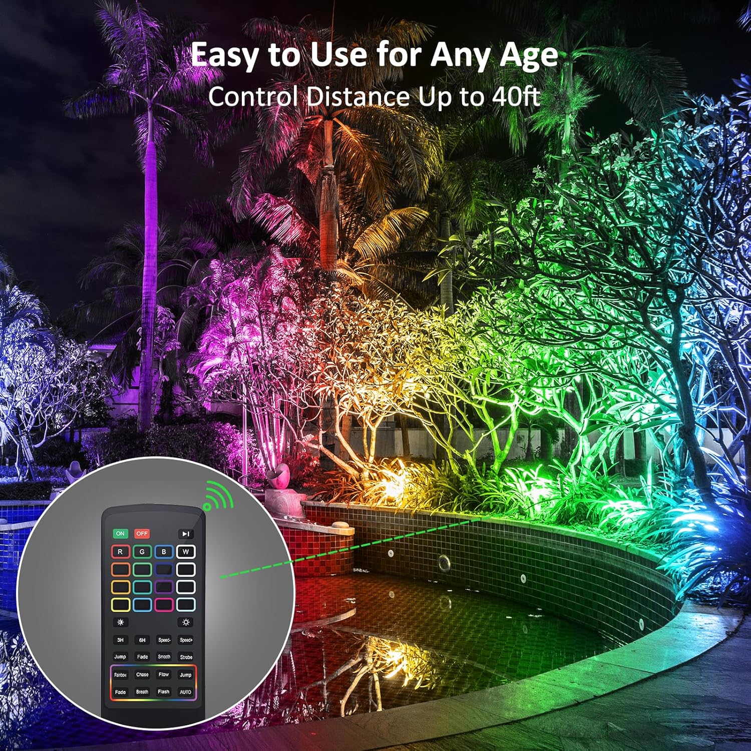 NOVOSTELLA Luz de inundación LED RGB para exteriores, iluminación de paisaje que cambia de color con control remoto, flujo de color, blanco de 2700
