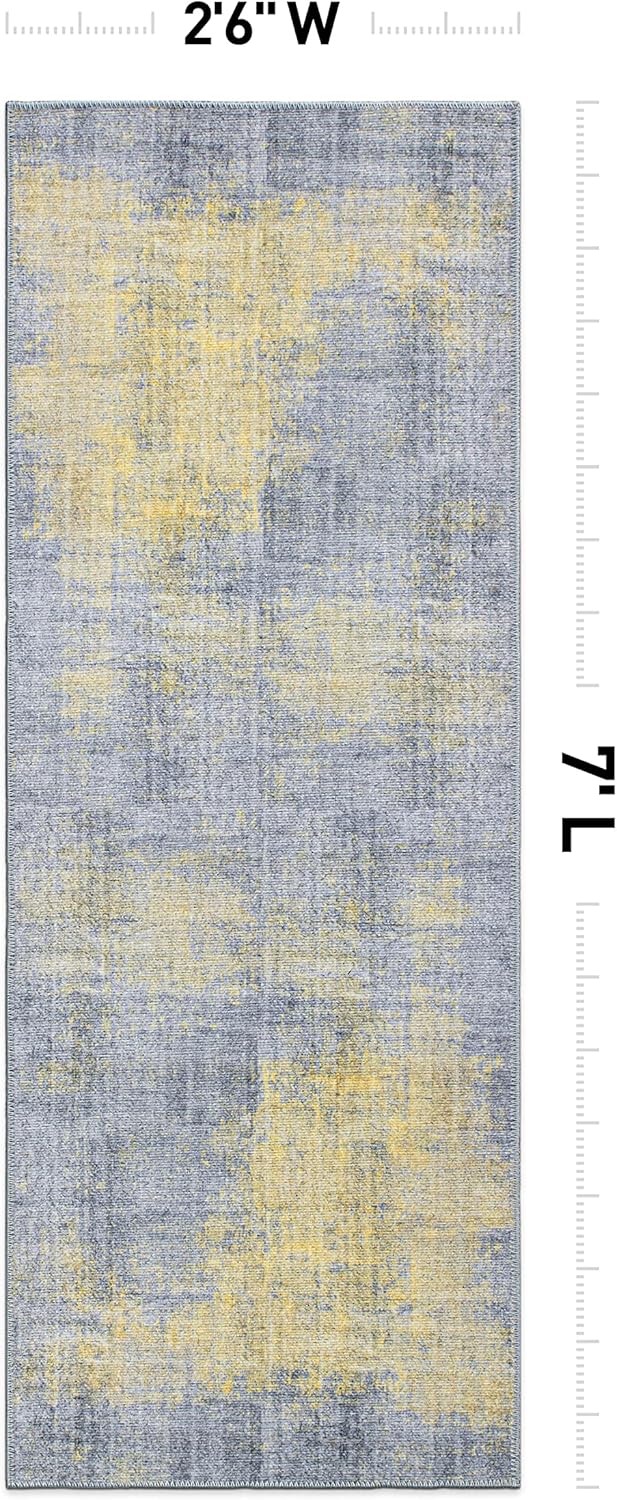 Rugshop Alfombra de pasillo contemporánea abstracta resistente a las manchas, ecológica, reciclada, lavable a máquina, 2 pies 6 pulgadas x 7 pies,