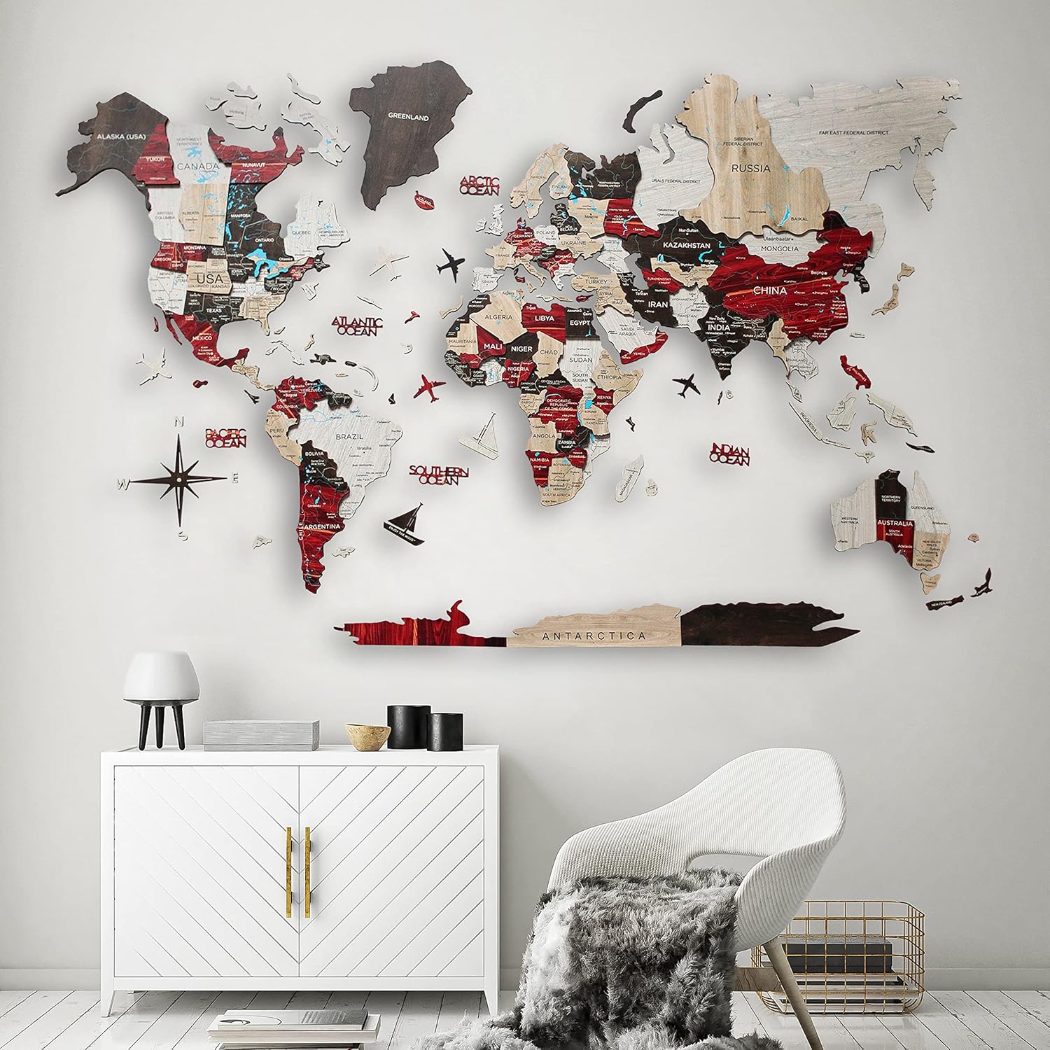 3D Wooden World Map House Decor Living Room 3D Home Wall Art Office Decoration Wood Wall Decor World Map 3D Art Large Travel Gift Office Bedroom