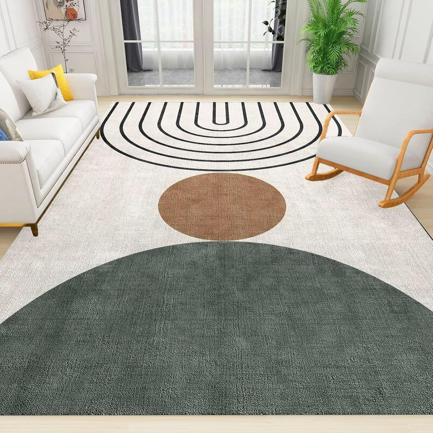 Alfombra moderna abstracta medieval con rayas geométricas negras, retro, geométrica, bohemia, antideslizante, para interiores, para niños, lavable a