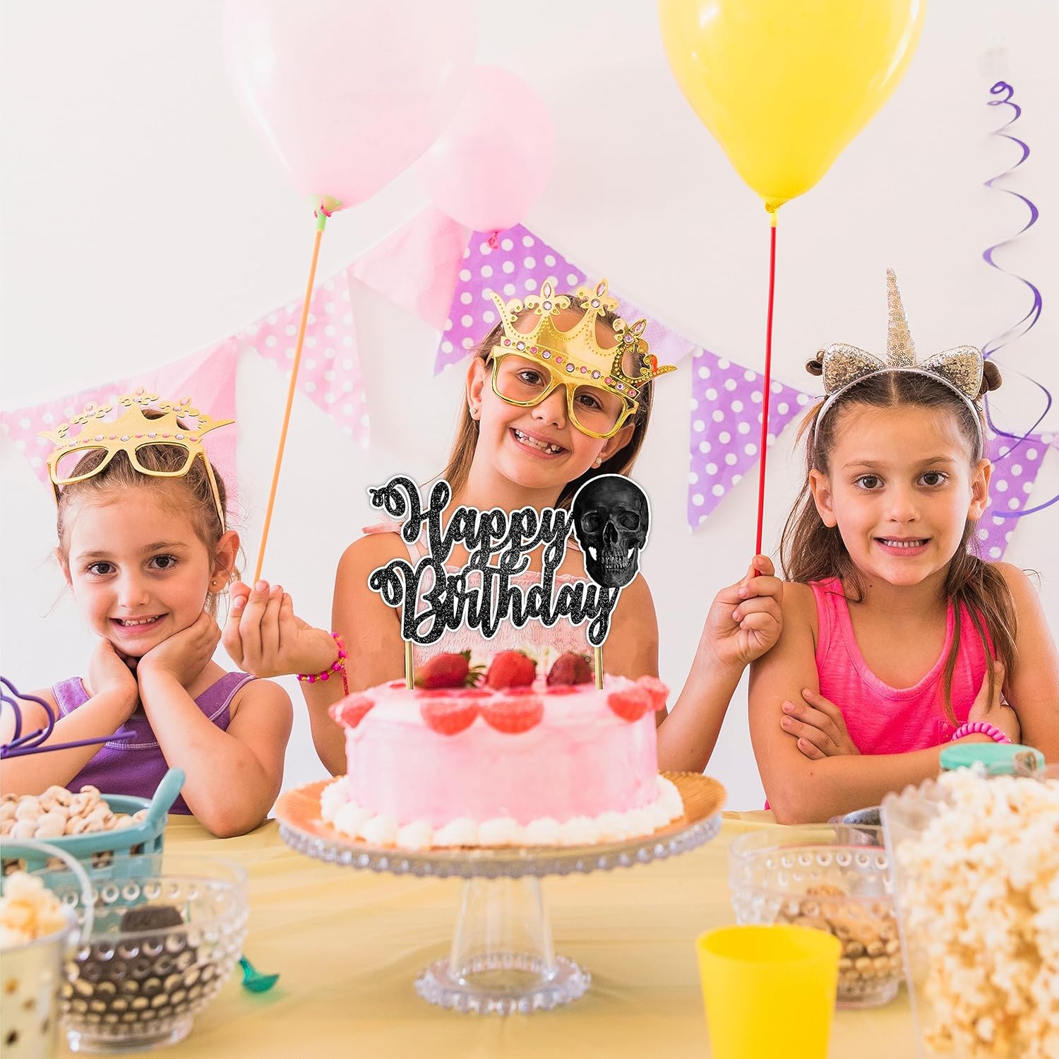 Seyal Decoración para pastel de feliz cumpleaños con calavera
