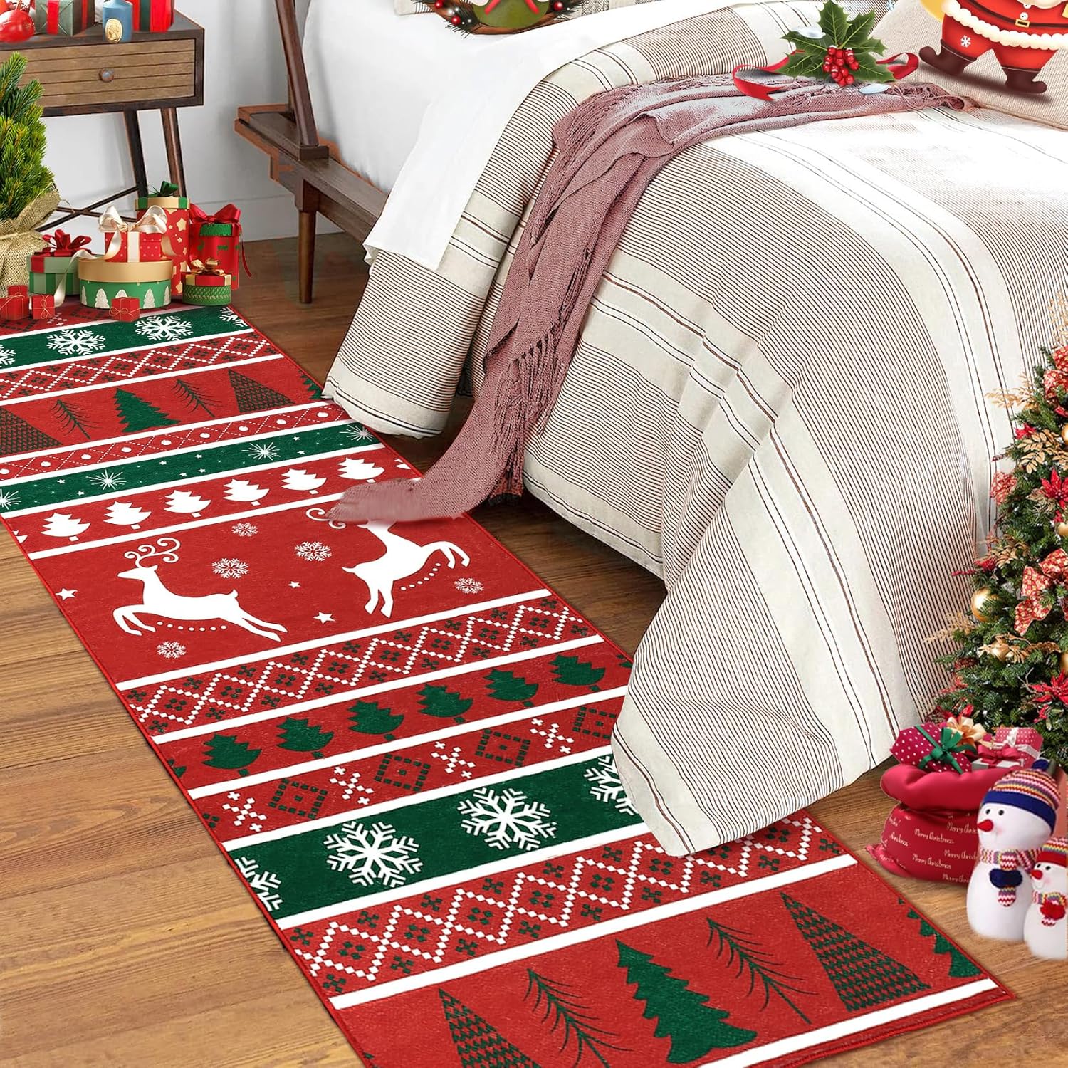 Alfombra bohemia de Navidad con parte trasera de goma antideslizante, no desprende pelusa, para cocina, entrada, sala de estar, dormitorio, oficina
