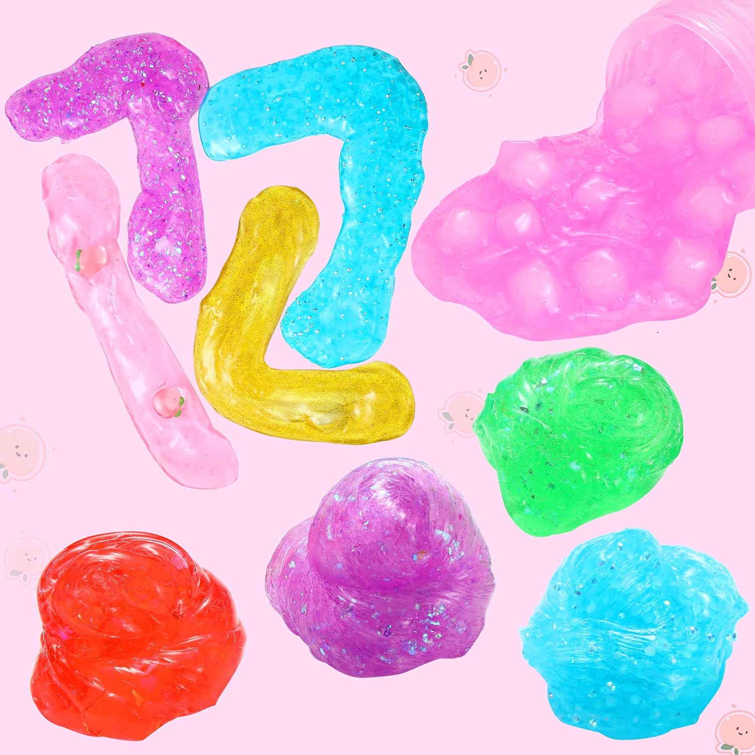 Kit de limo de cristal transparente para niñas de 10 a 12 años, cubo de gelatina rosa melocotón, limo crujiente, amarillo, morado, verde y azul,