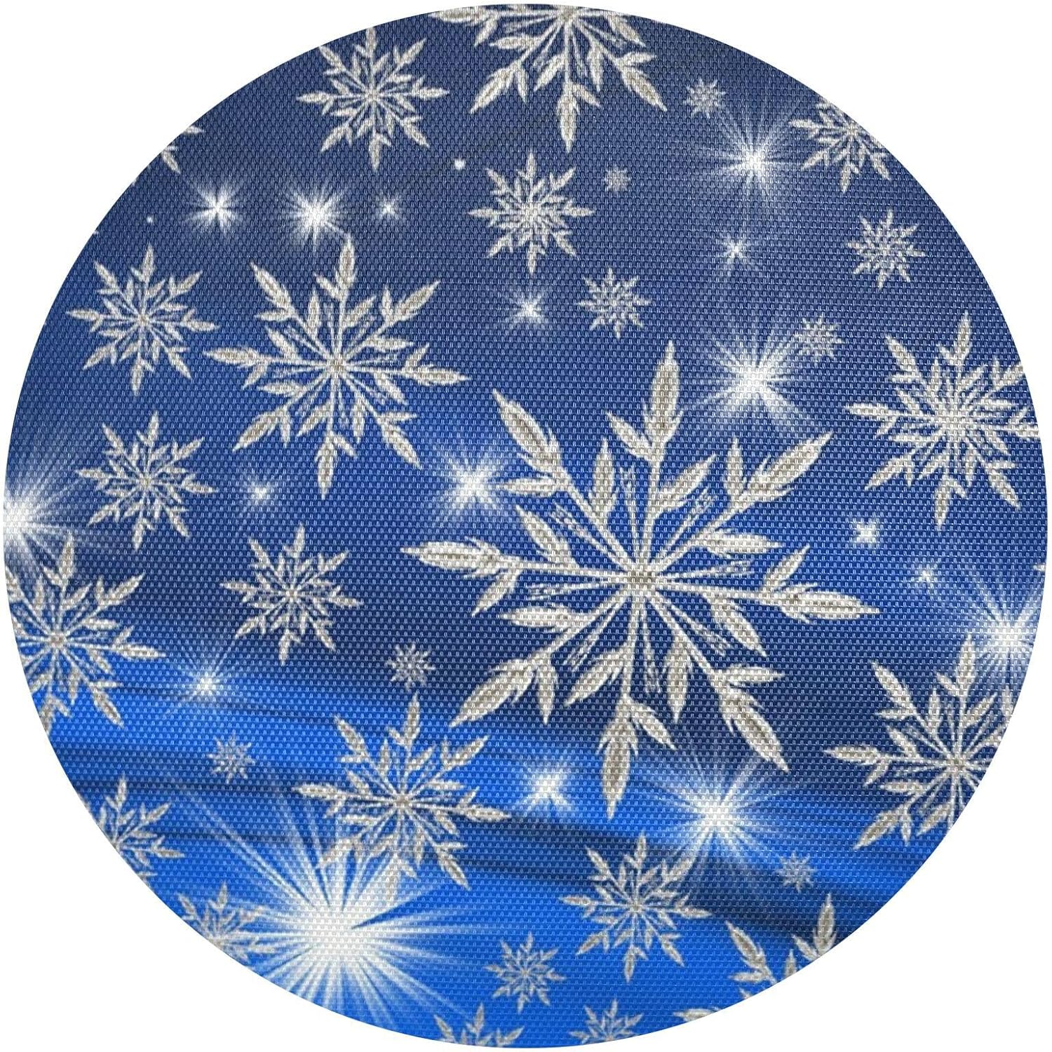 Kcldeci Juego de 4 manteles individuales de Navidad para mesa de comedor, diseño de copos de nieve de Navidad, color azul, manteles individuales