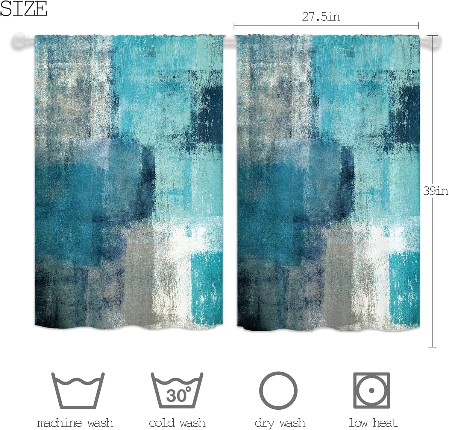 Yorida Cortinas de cocina turquesa y verde azulado, cortinas de ventana pequeña de granja azul y gris, cortinas rústicas de campo, estilo bohemio,