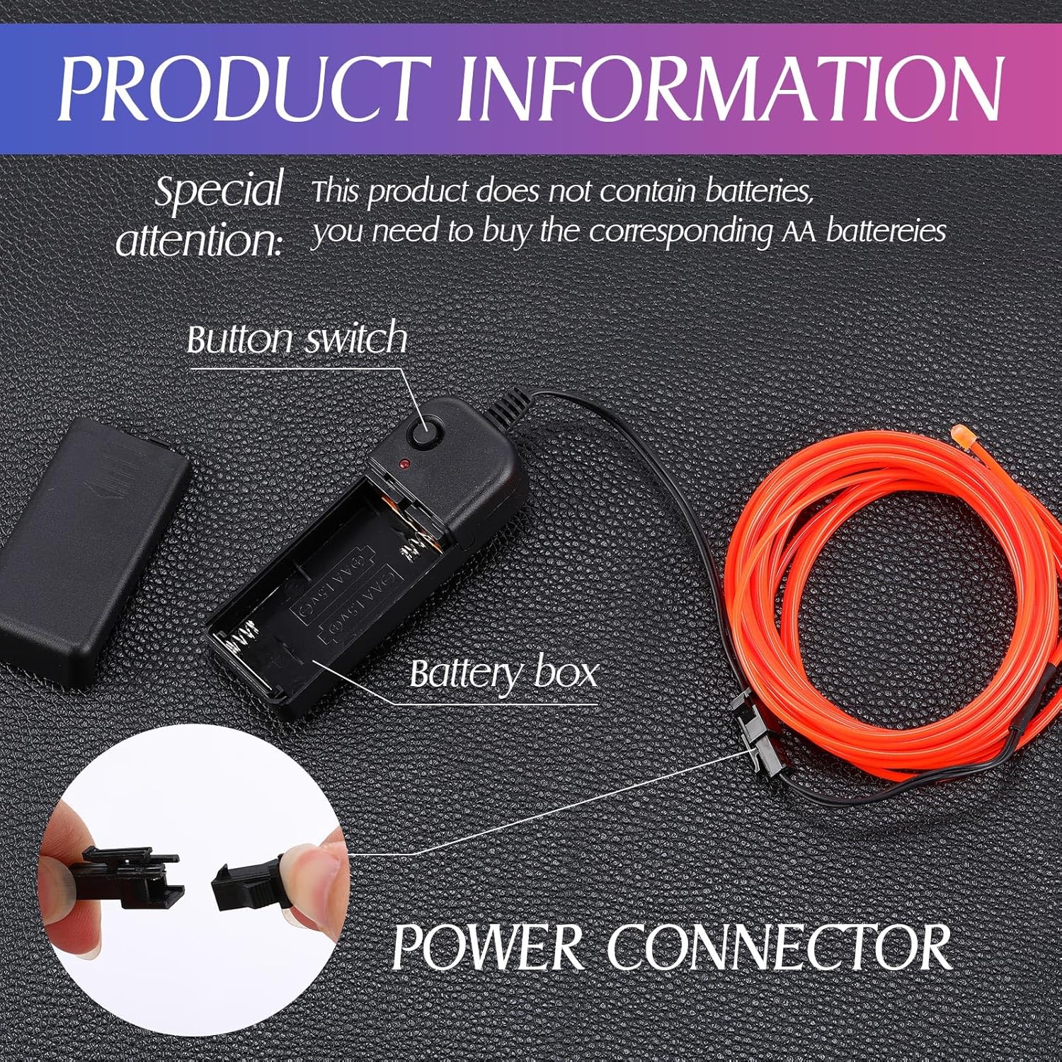 Paquete de 15 luces de neón portátiles con cable EL, cortables, luz electroluminiscente, funciona con pilas, luces LED que brillan en la oscuridad,