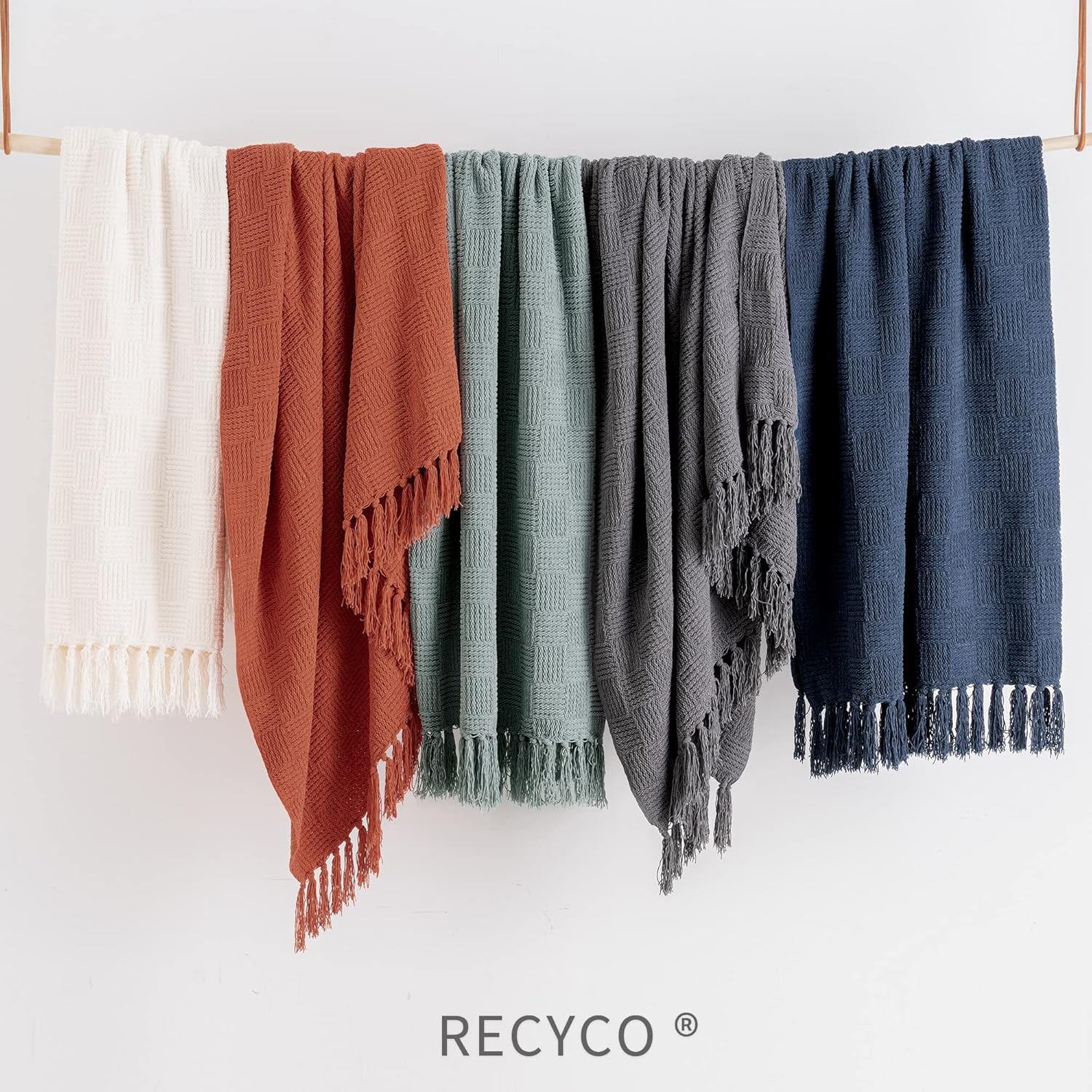 RECYCO Manta de felpilla para sofá, acogedora manta de punto con borlas, manta tejida suave, manta de punto para cama, sofá, silla, 50 x 60