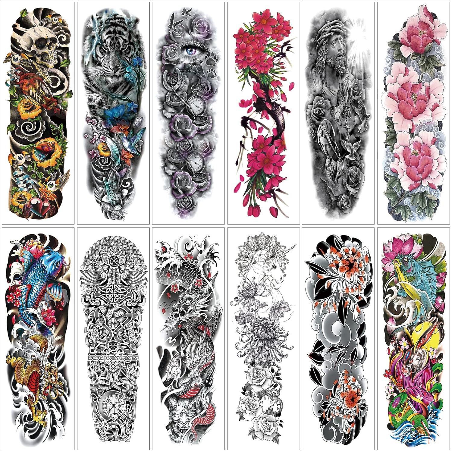 Aresvns Tatuajes temporales de brazo completo para hombres y mujeres, tatuajes falsos realistas impermeables y de larga duración
