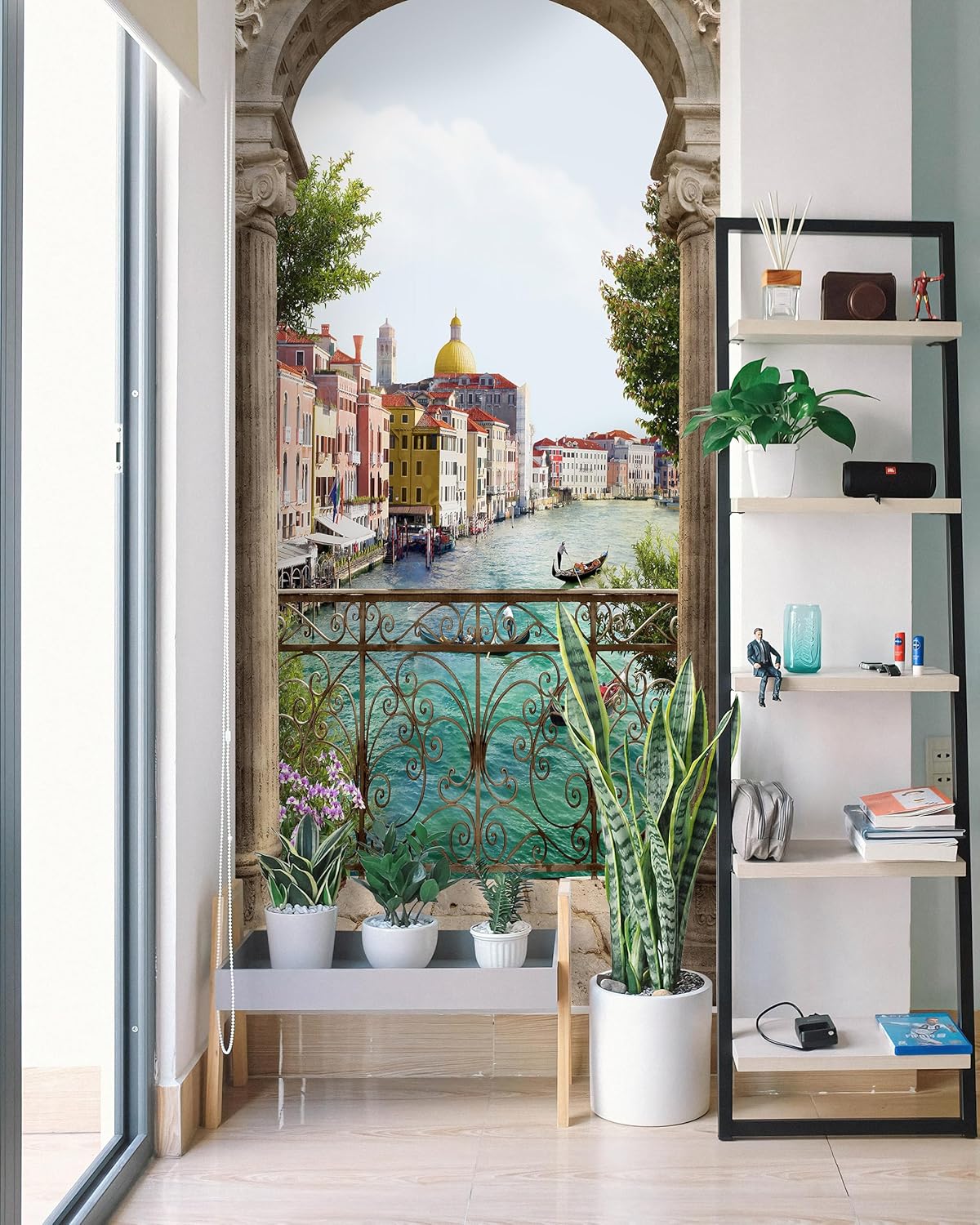 FLFK Calcomanía para puerta  Ciudad del agua italiana, mural de despegar y pegar, tamaño combinado 36 x 80 pulgadas, dividido en 2 piezas