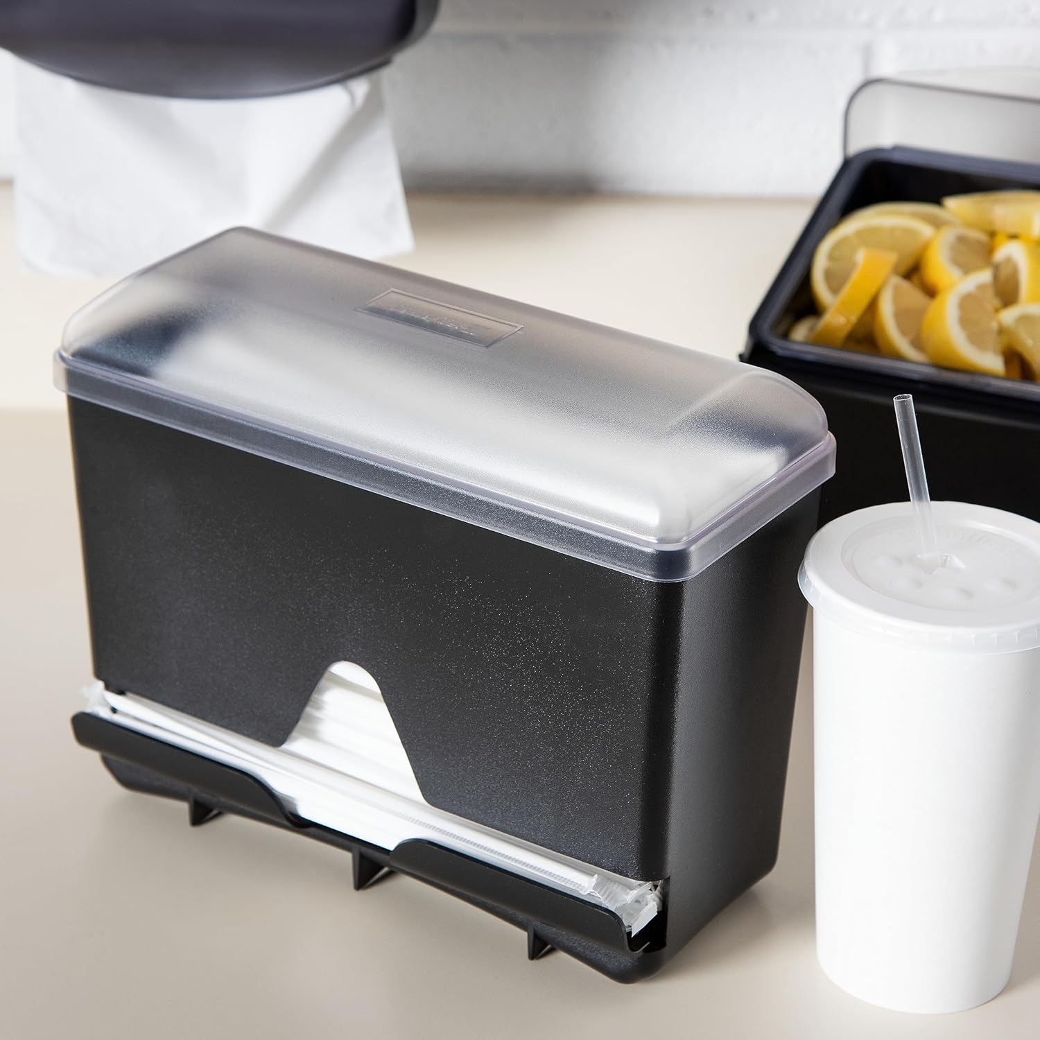 Carlisle FoodService Products ST250 Dispensador de paja a granel para encimera, capacidad de 250 popotes envueltos, color negro