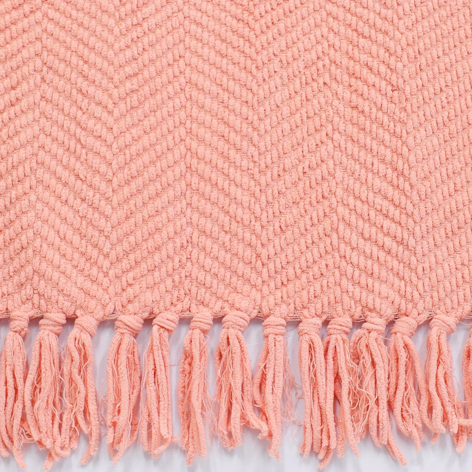 Manta para sofá, funda de sofá suave de punto texturizado, manta de tweed rosa con borlas de flecos para decoración del hogar, cama, sofá, silla, 60