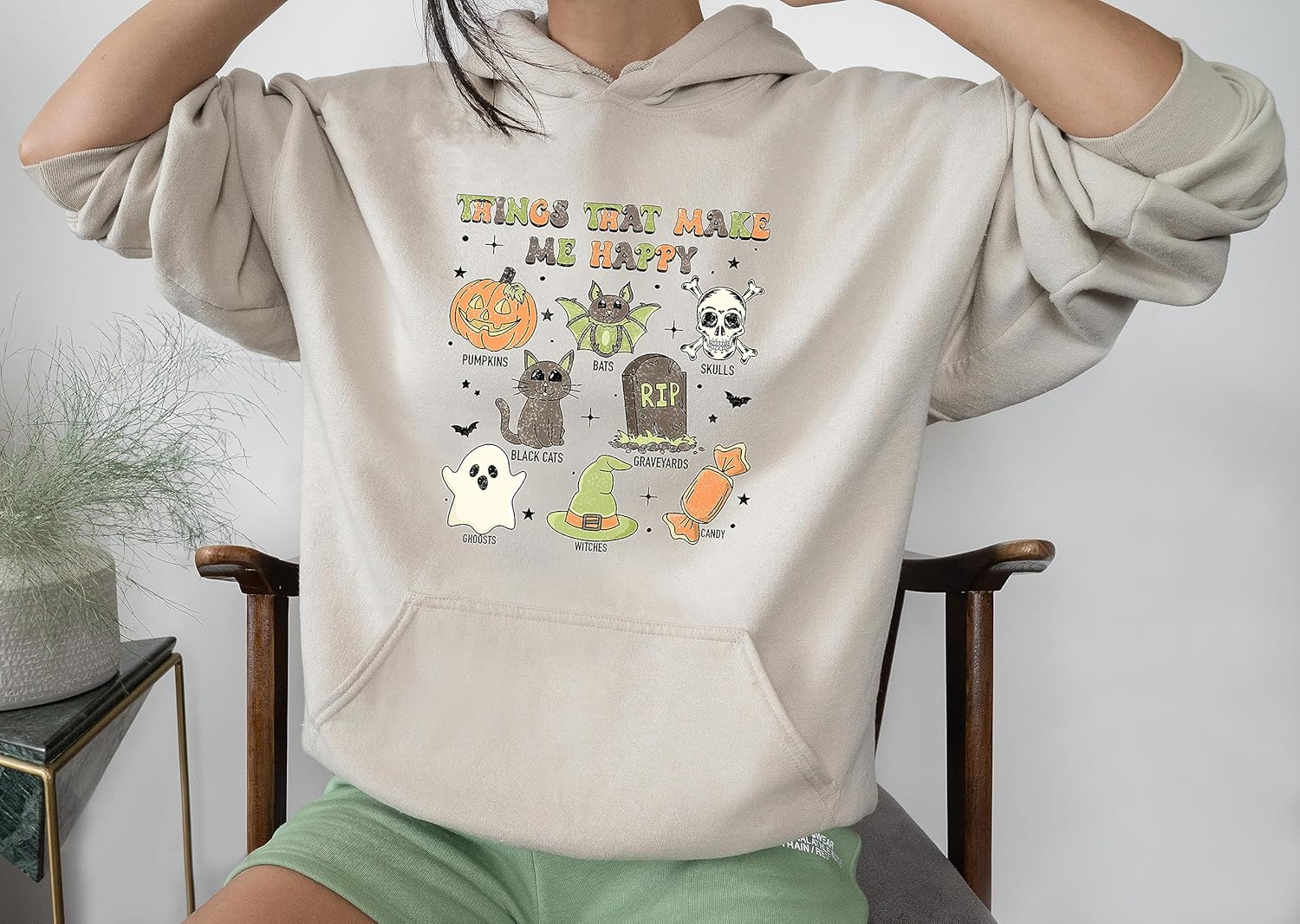 ElixirStreet Halloween Hoodies, Retro Things That Make Me Happy Halloween Sweatshirt, Cute Halloween, Graphic Tee, Cute Spooky, Skull Sweater,