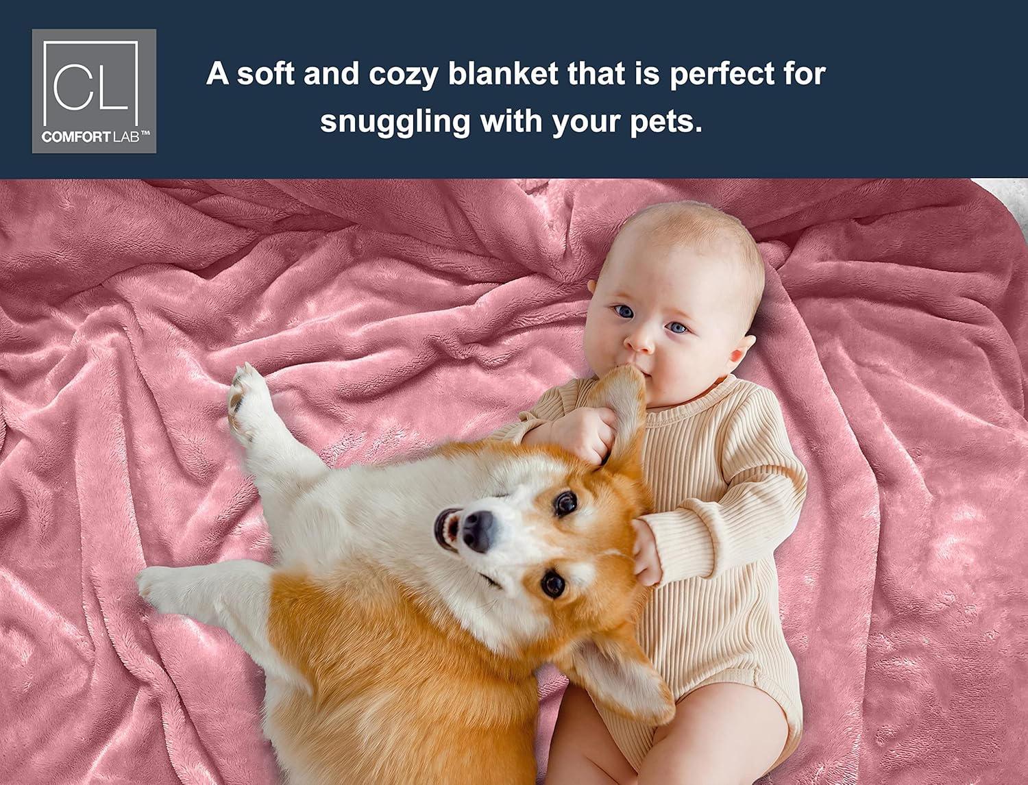 Comfort Lab Manta reversible de franela Sherpa  Elegante manta esponjosa para sofá y decoración del hogar  Anti frisado no se desprende, acogedora y