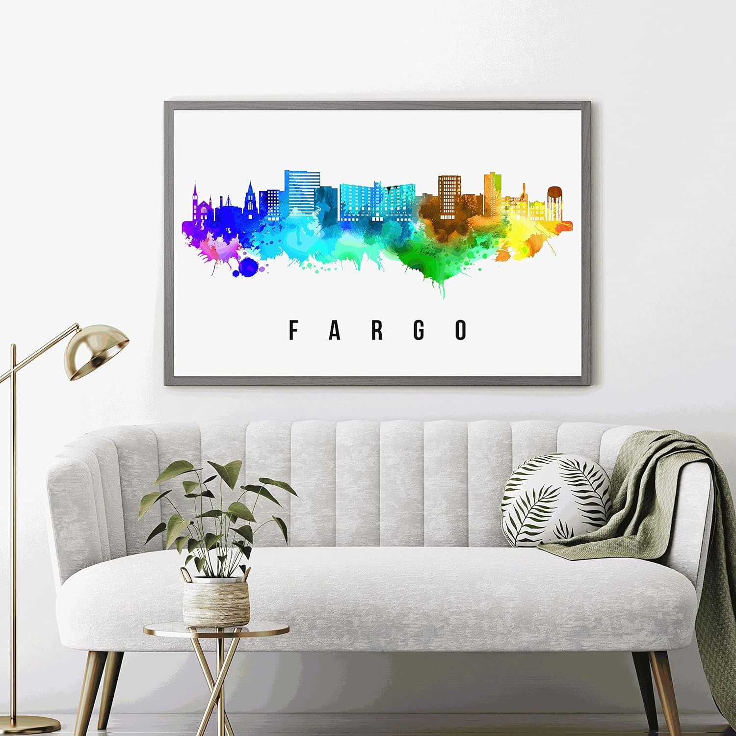 Póster de Fargo Skyline Dakota del Norte, pintura de paisaje urbano de Dakota del Norte, póster de Fargo Dakota del Norte, impresión de paisaje