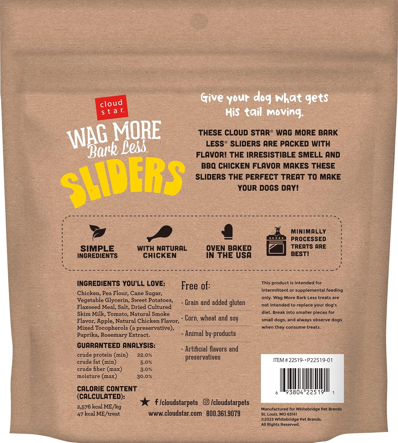 Cloud Star Wag More Bark Less Sliders – Golosinas para perros, pollo a la barbacoa, bolsa de 8 onzas