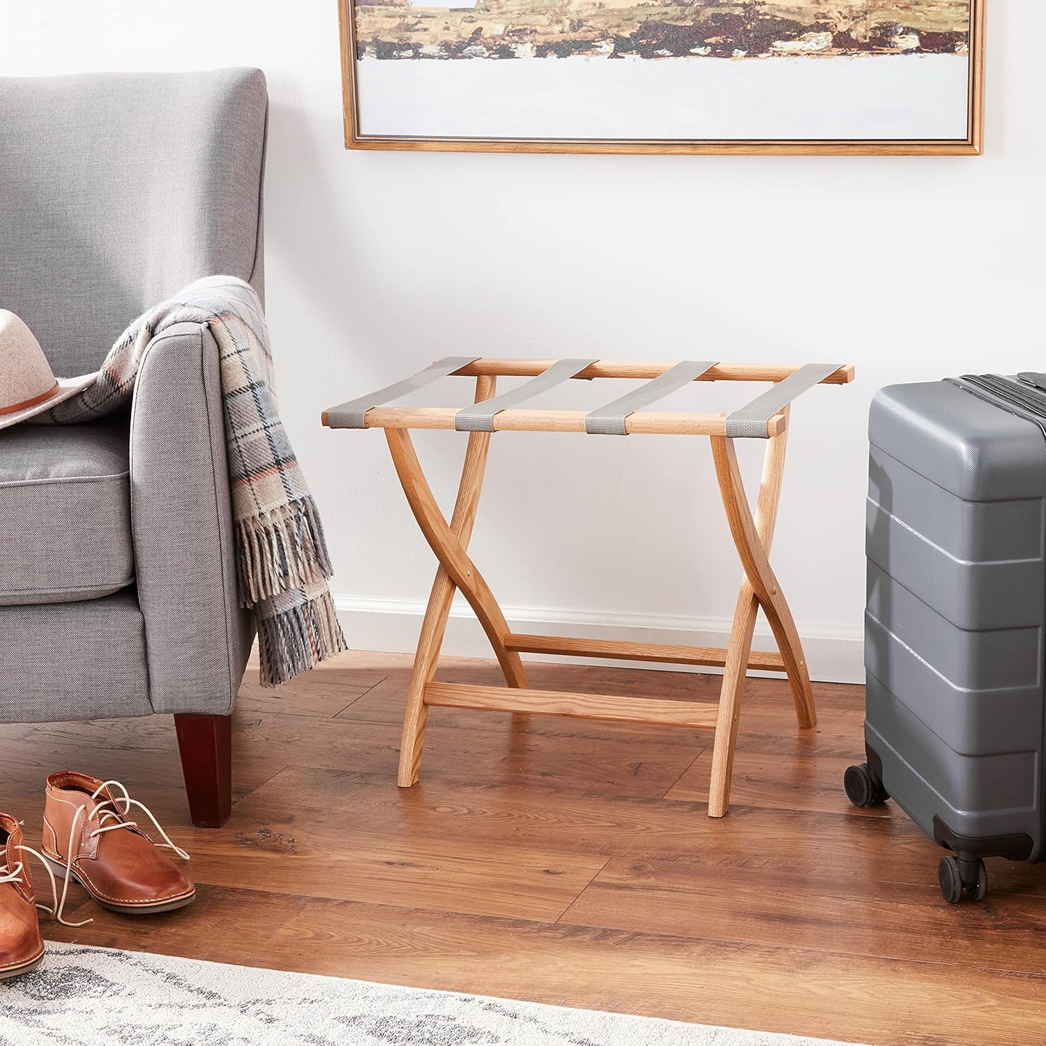Wooden Mallet Portaequipajes con patas curvas, roble claro