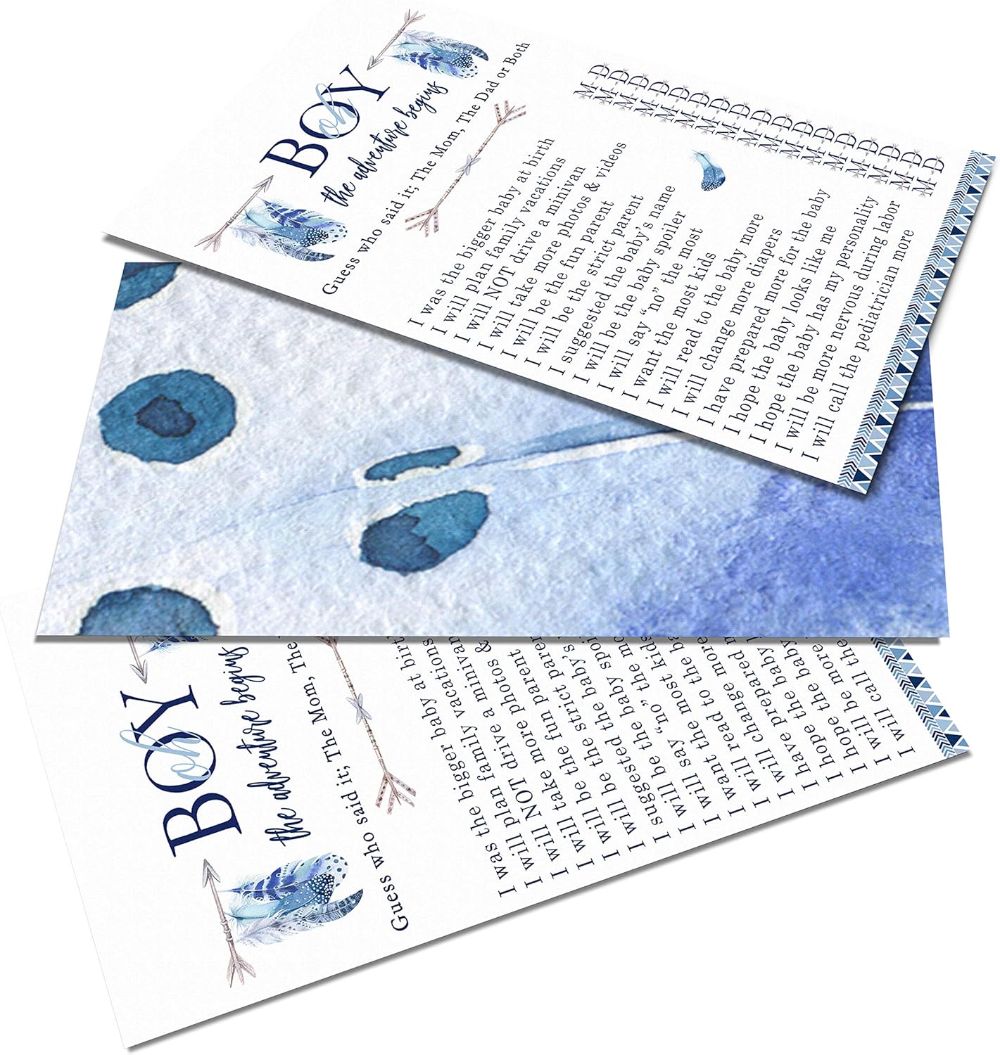 Paper Clever Party Adventure Begins Mommy o Daddy – Juego de 25 tarjetas de actividades de Adivina quién, recuerdos rústicos, cartulina estampada