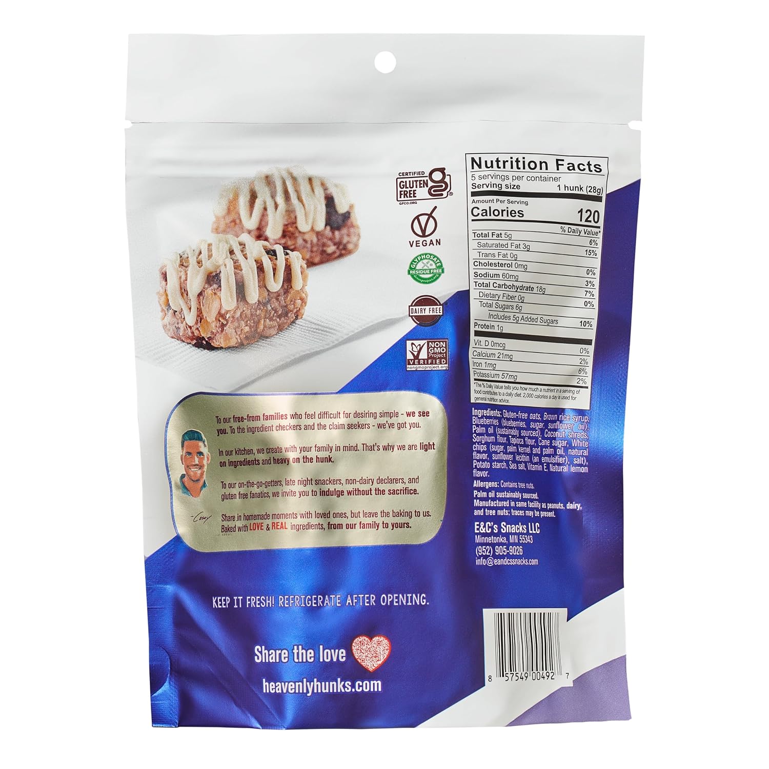 Heavenly Hunks Galletas de arándanos y limón, aperitivos saludables ridículamente increíbles, deliciosos aperitivos sin gluten con arándanos,