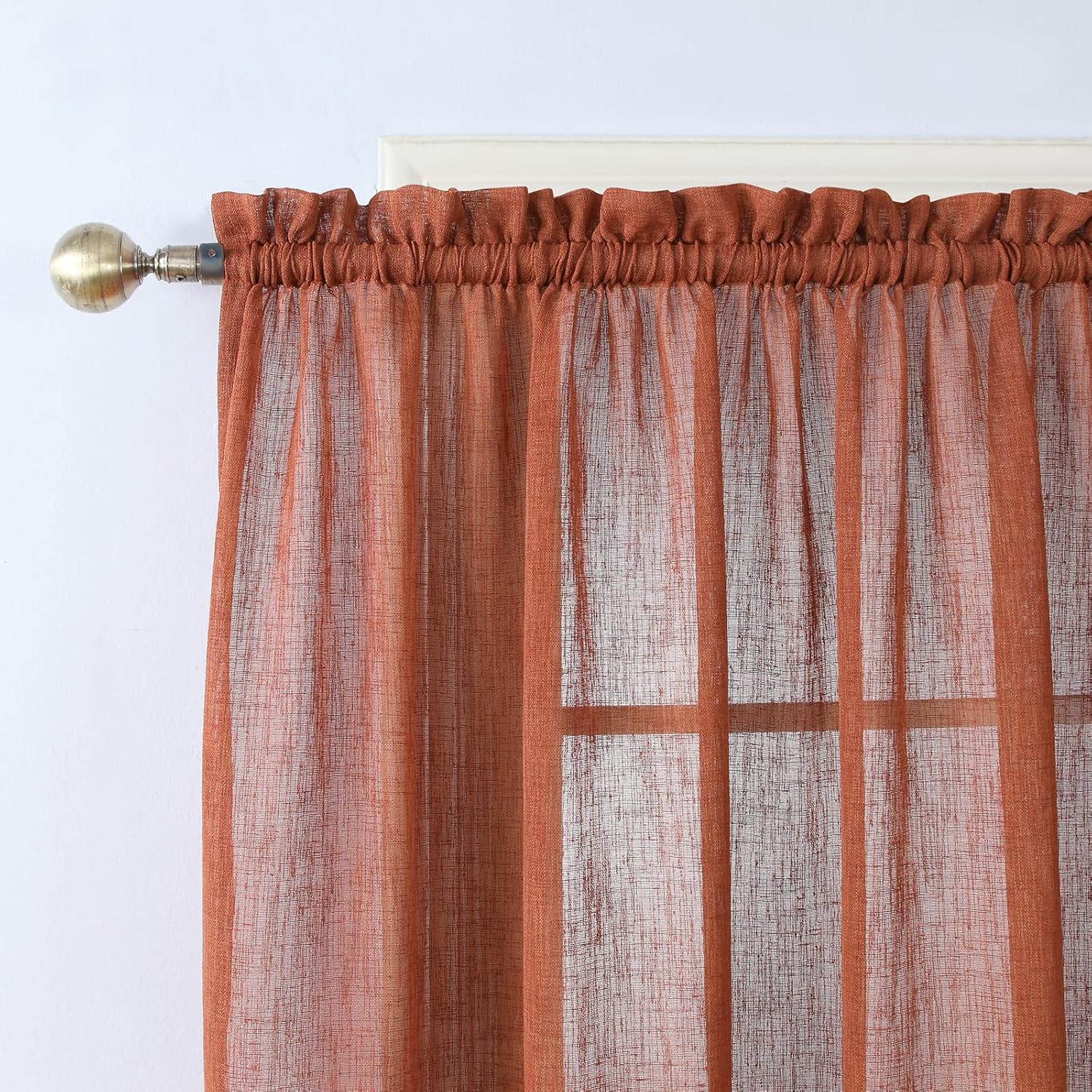 MVSUTA Allyson – Cortina de lino sintético para ventana, dobladillo para barra, color naranja claro natural, 2 pares de paneles de 55 pulgadas de