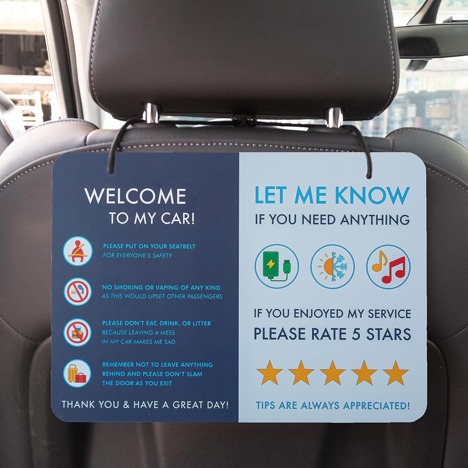 Paquete de 2 letreros de auto compartido mejores relaciones con los clientes, calificaciones más altas y más consejos con un letrero universal