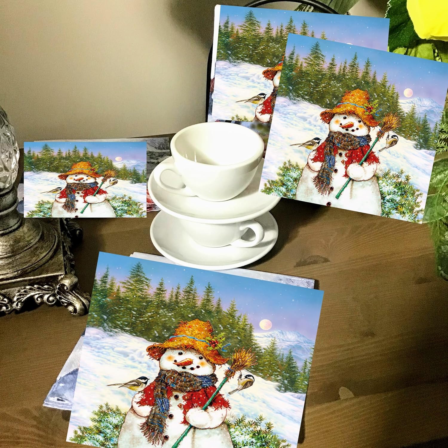 Servilletas de Navidad de 13 x 13 pulgadas para Decoupage, servilletas de muñeco de nieve con pájaros, servilletas de papel de Navidad, servilletas