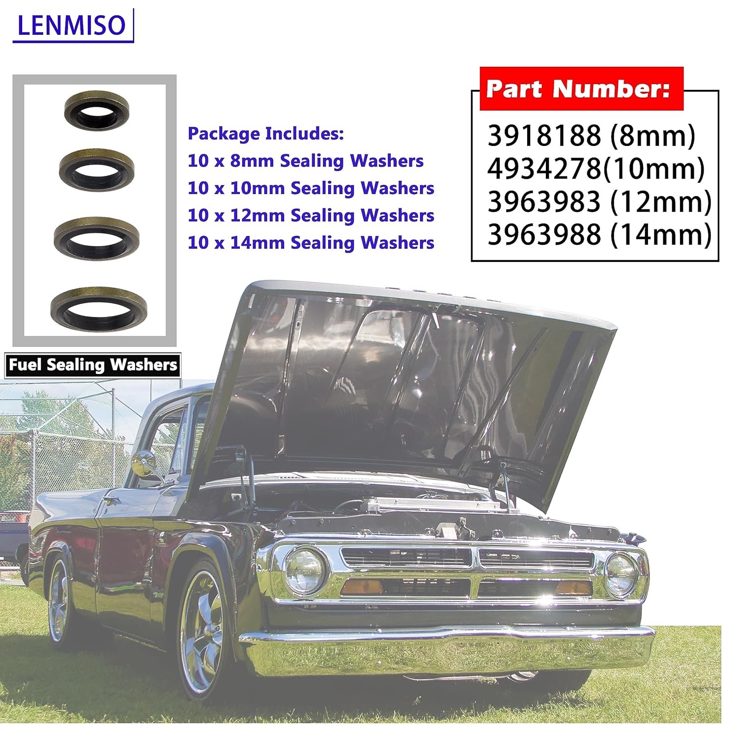LENMISO Arandelas de sellado de combustible aptas para Banjo Bolt de 0.315 in, 0.394 in, 0.472 in, 0.551 in, compatible con el sistema de