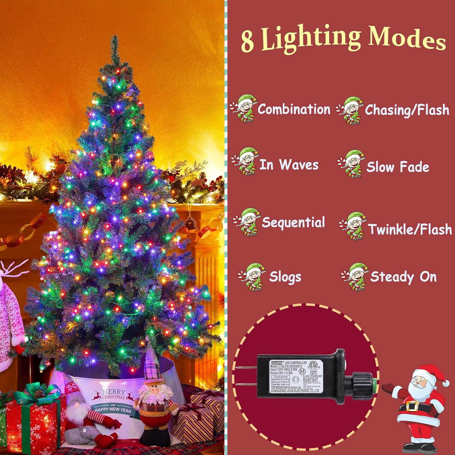 Sunnyglade Árbol de Navidad artificial de alta calidad de 6 pies con 400 luces LED multicolor (no preencordadas) y soporte de metal resistente, 8