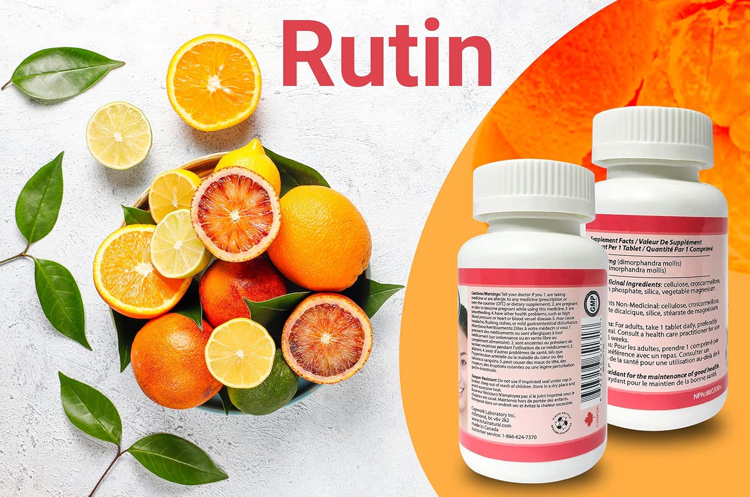Total Natural Rutin 50mg 90 comprimidos 1 botella, ayuda a absorber y utilizar la vitamina C, mejora la salud vascular, cuidado de la vista