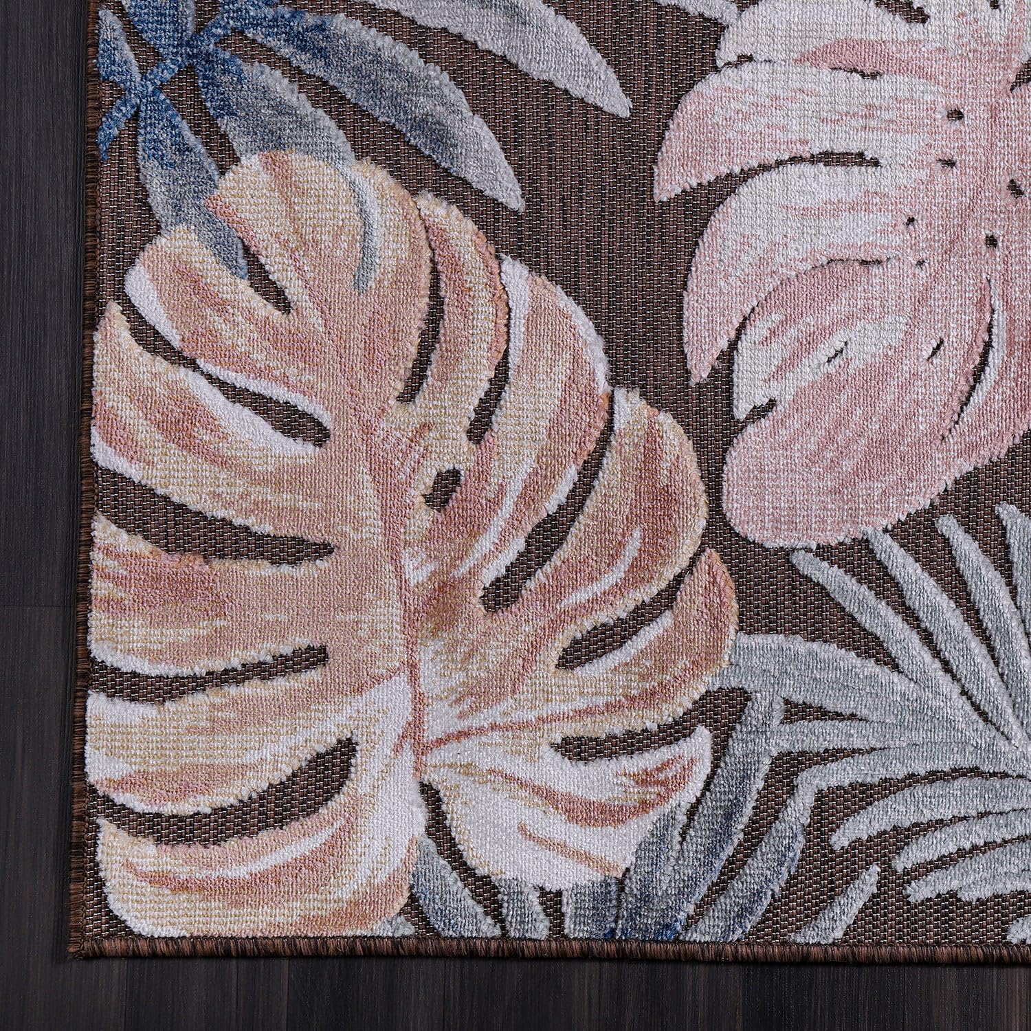 CAMILSON Alfombra para interiores y exteriores, alfombra de 6 x 9 pies, diseño botánico tropical de hojas marrones, fácil limpieza, no desprende
