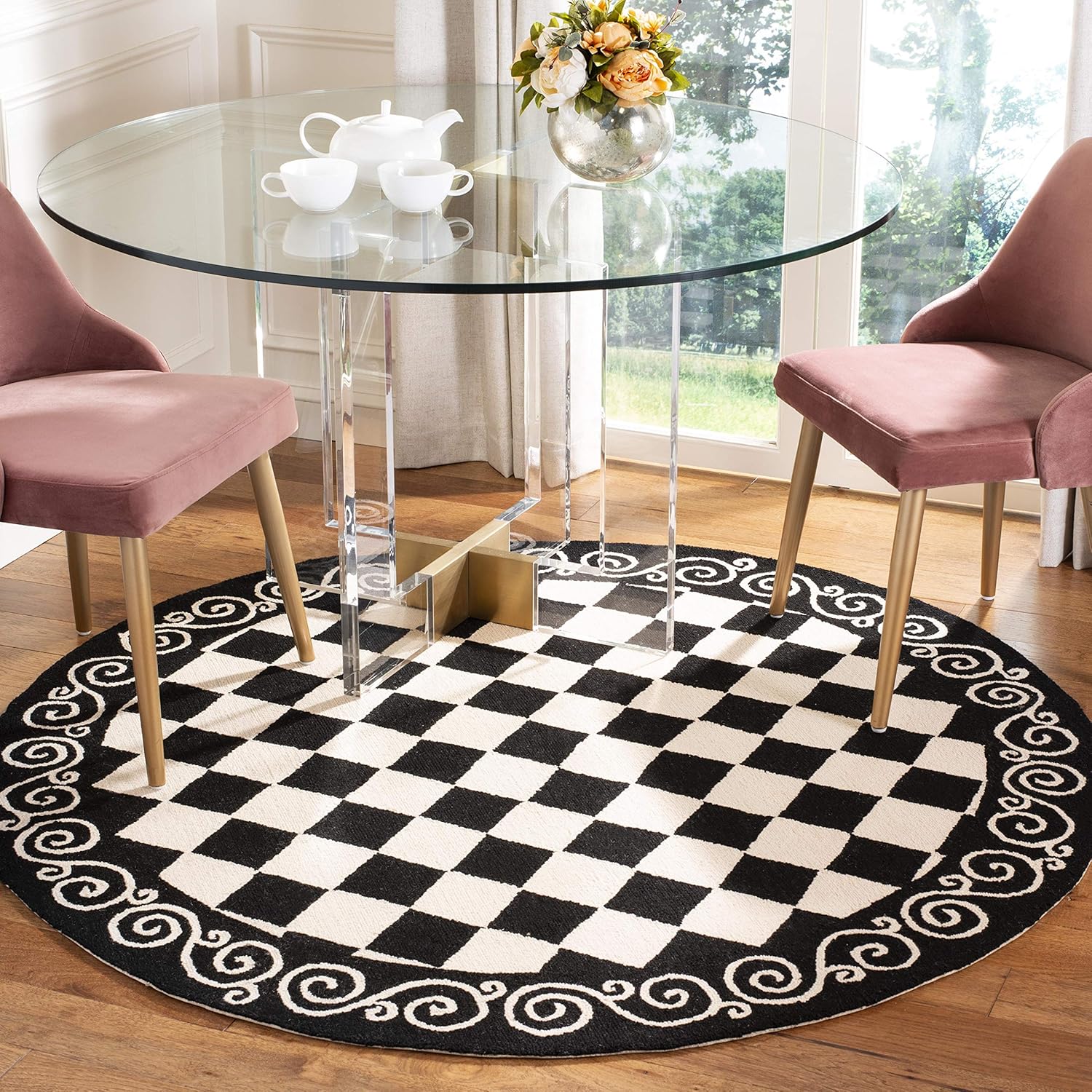 SAFAVIEH Chelsea Collection HK711A – Alfombra redonda de lana de campo francés enganchada a mano, 3 pies, color negro y marfil