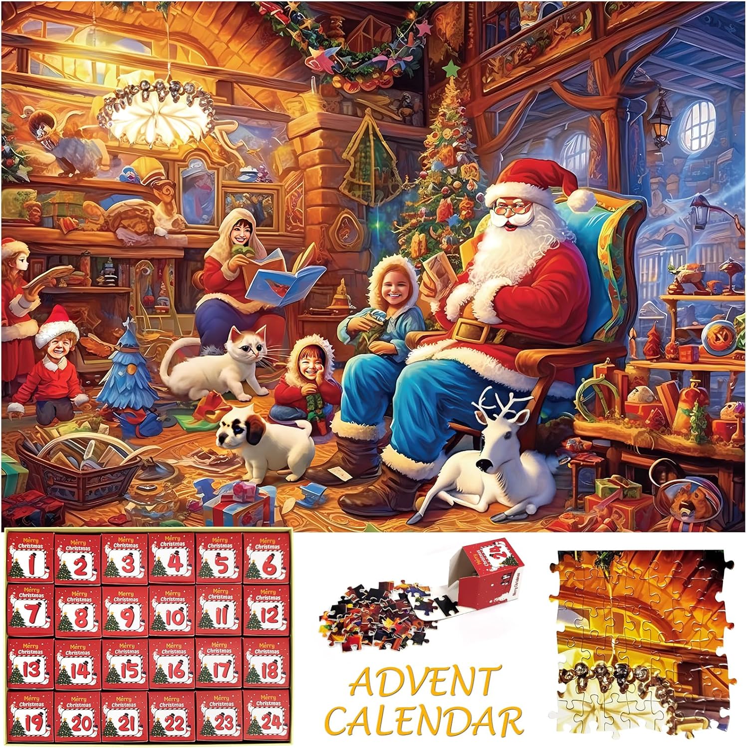 Rompecabezas de Adviento 2023, rompecabezas de Navidad, rompecabezas de fiesta de Papá Noel, 24 piezas, 1000 piezas, rompecabezas para adultos y