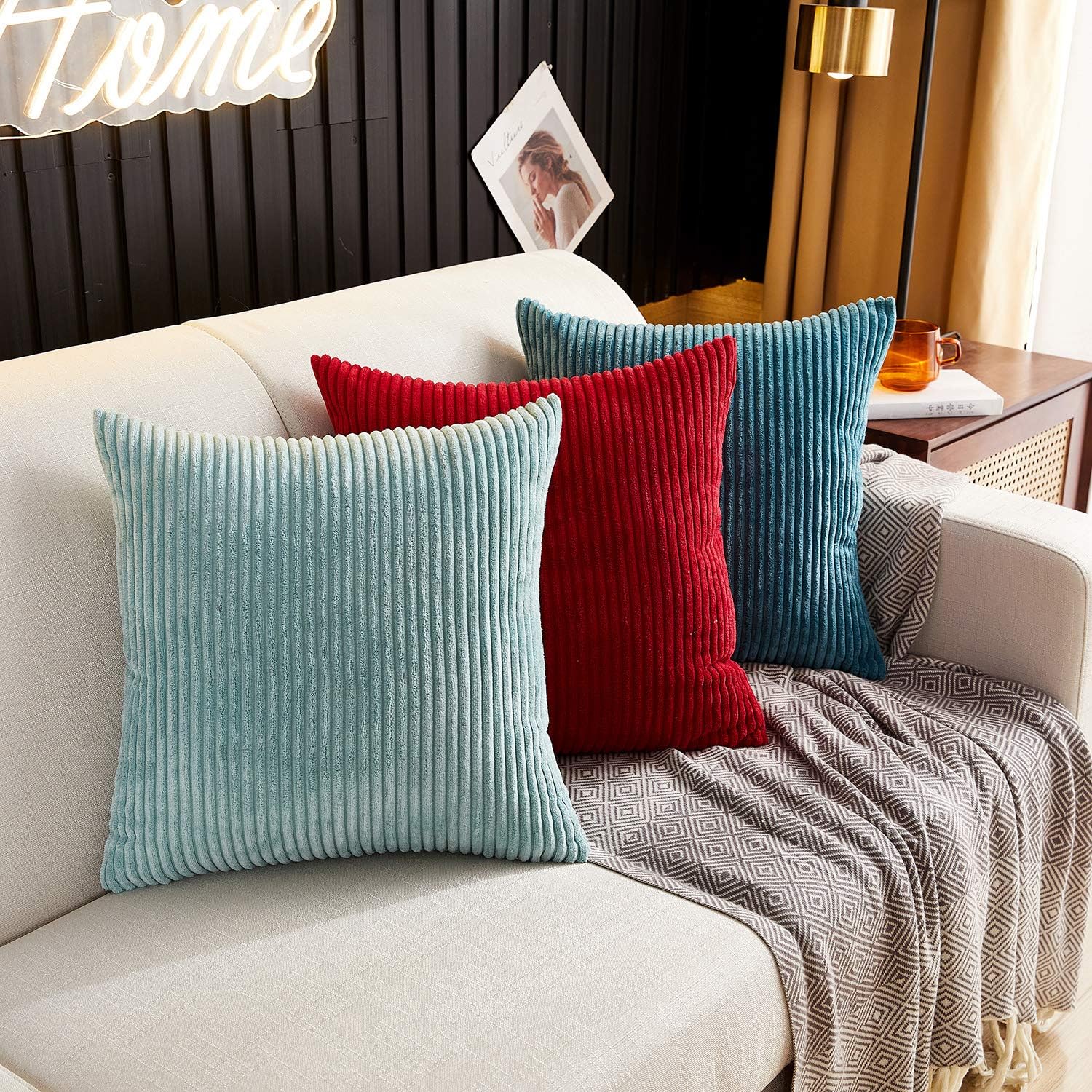 MERNETTE- Funda de cojín de pana, suave, decorativa, cuadrada, para decoración del hogar, para sofá, cama, silla