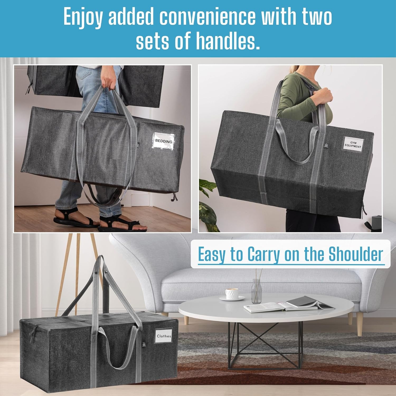 VENO Paquete de 4 bolsas de mudanza resistentes para mudanzas universitarias, suministros de mudanza extra grandes, bolsas de almacenamiento
