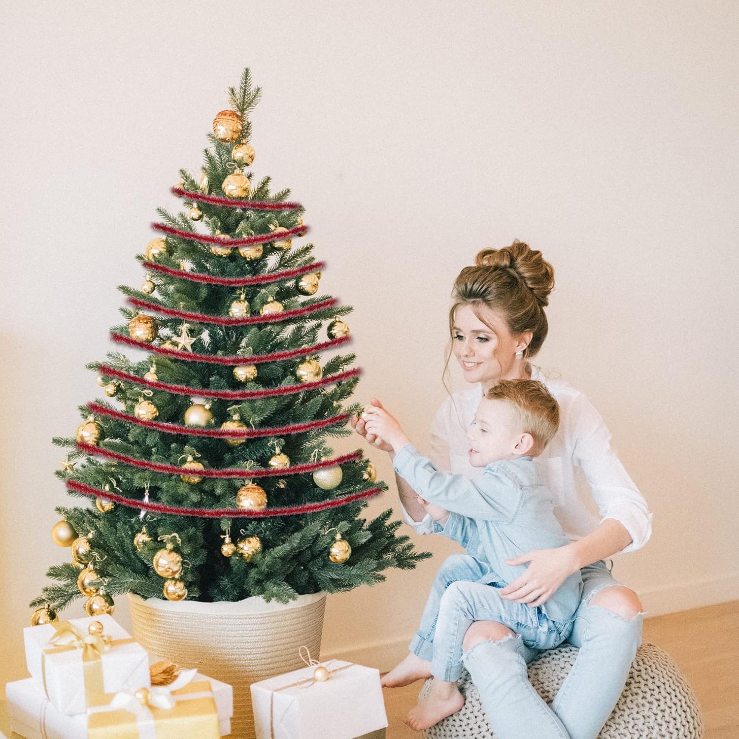 Guirnalda metálica de oropel de Navidad de 66 pies, guirnalda de oropel torcido, guirnalda de oropel fina con purpurina para decoración de árbol de