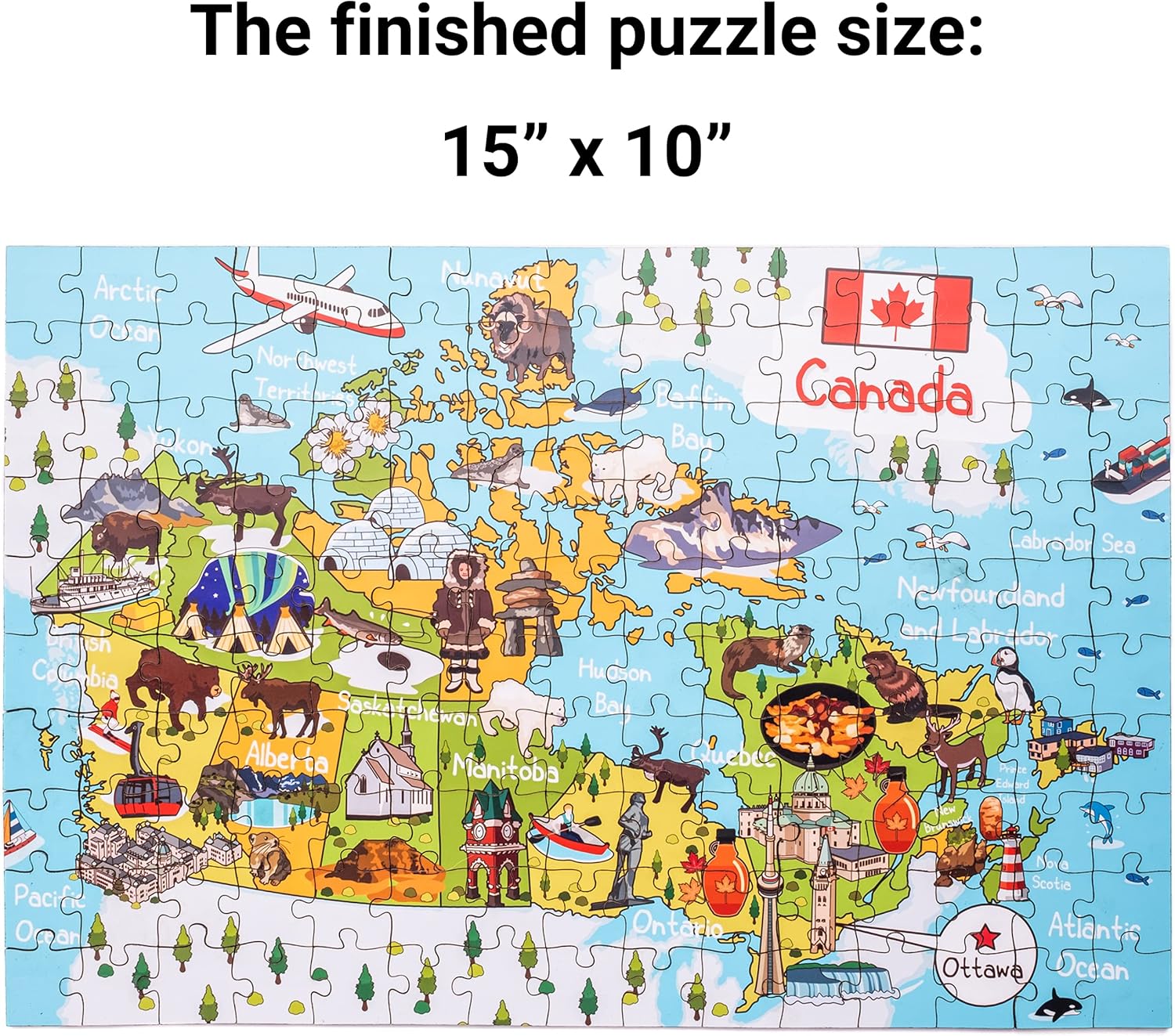 Terra Puzzles Rompecabezas de madera con mapa de Canadá de 152 piezas, 15 x 10 pulgadas